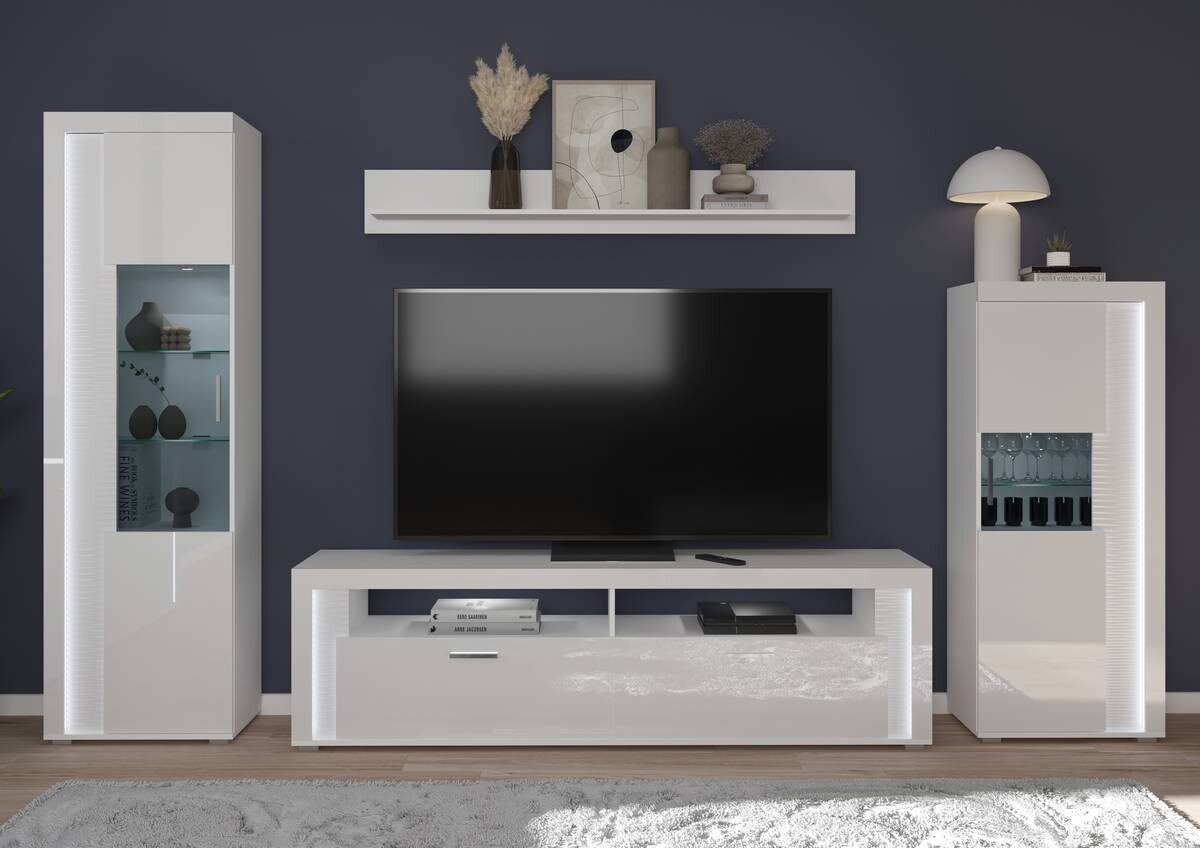 Standvitrine Skylight weiß weiß Hochglanz B/H/T: ca. 60x202x37 cm