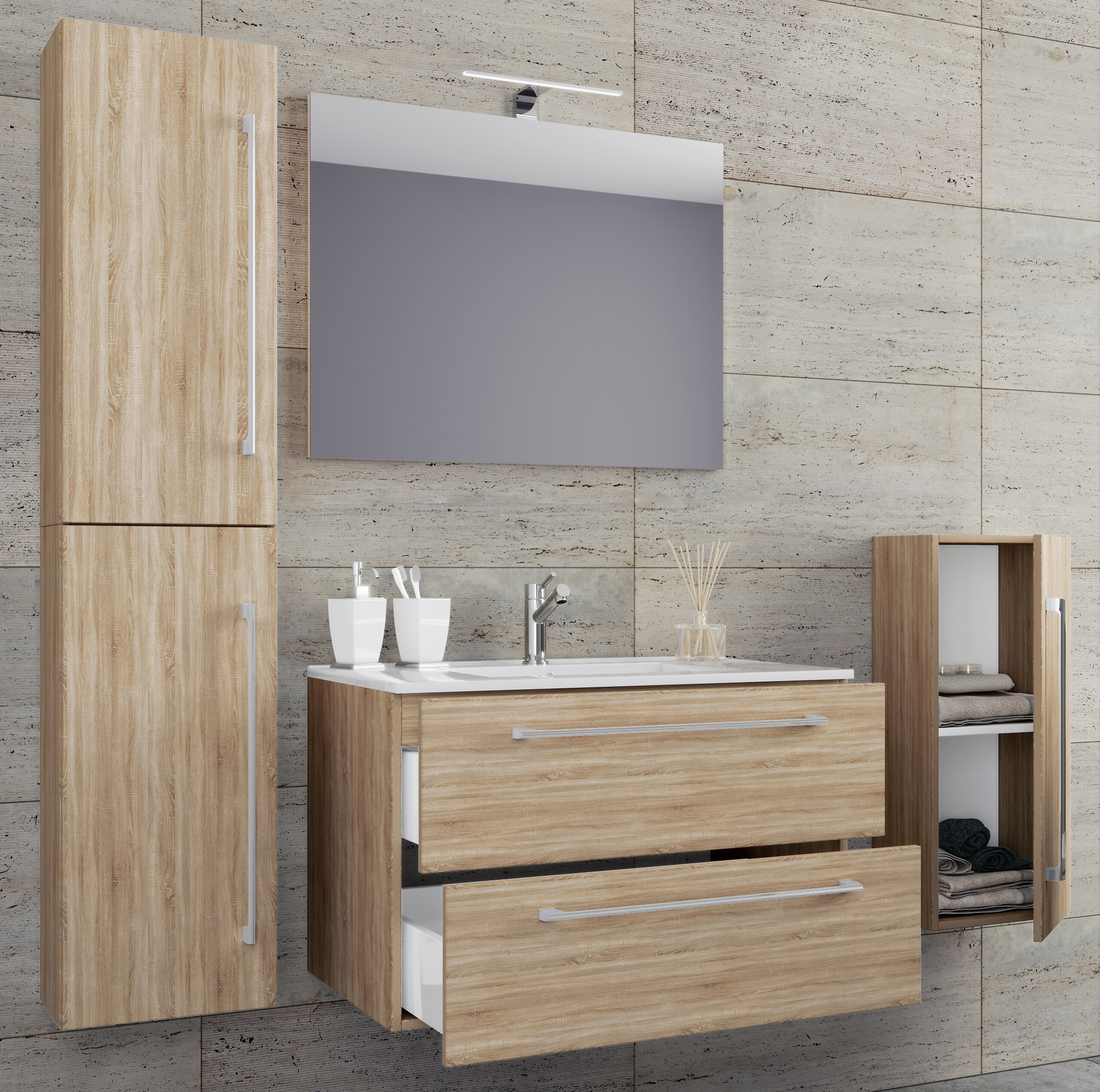 Waschplatz 5tlg-Badinos Eiche Sonoma Nachbildung B/H/T: ca. 80x50x46 cm