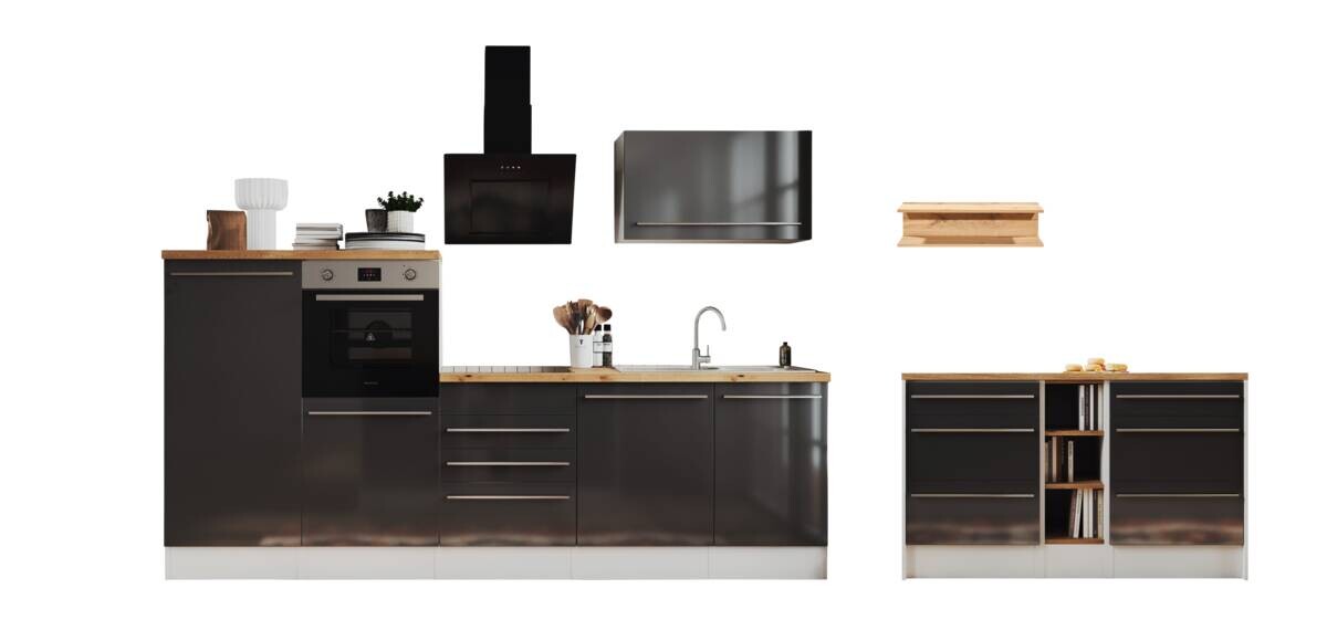 Respekta Inselküche Gabriel grau Hochglanz B/H/T: ca. 290x200x60 cm