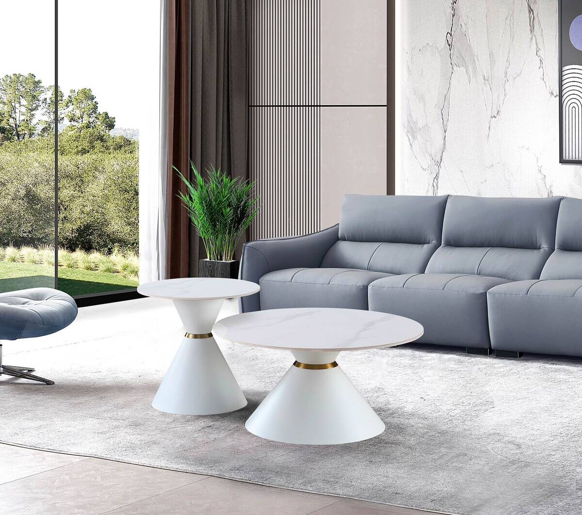 Couchtisch C222W-Twin weiß gold Keramik Metall B/H: ca. 80x40 cm