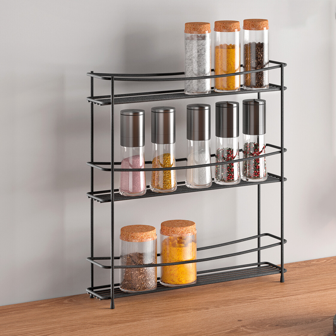Metaltex Gewürzregal Kumino-3 Lava mattschwarz Metall