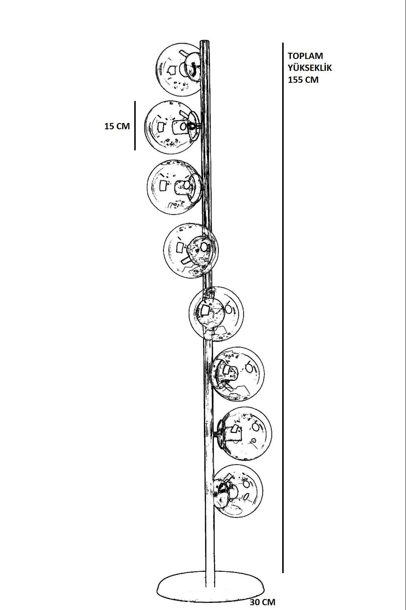 Opviq Stehleuchte gold Glas Metall B/H/L: ca. 30x155x30 cm E27 8 Brennstellen