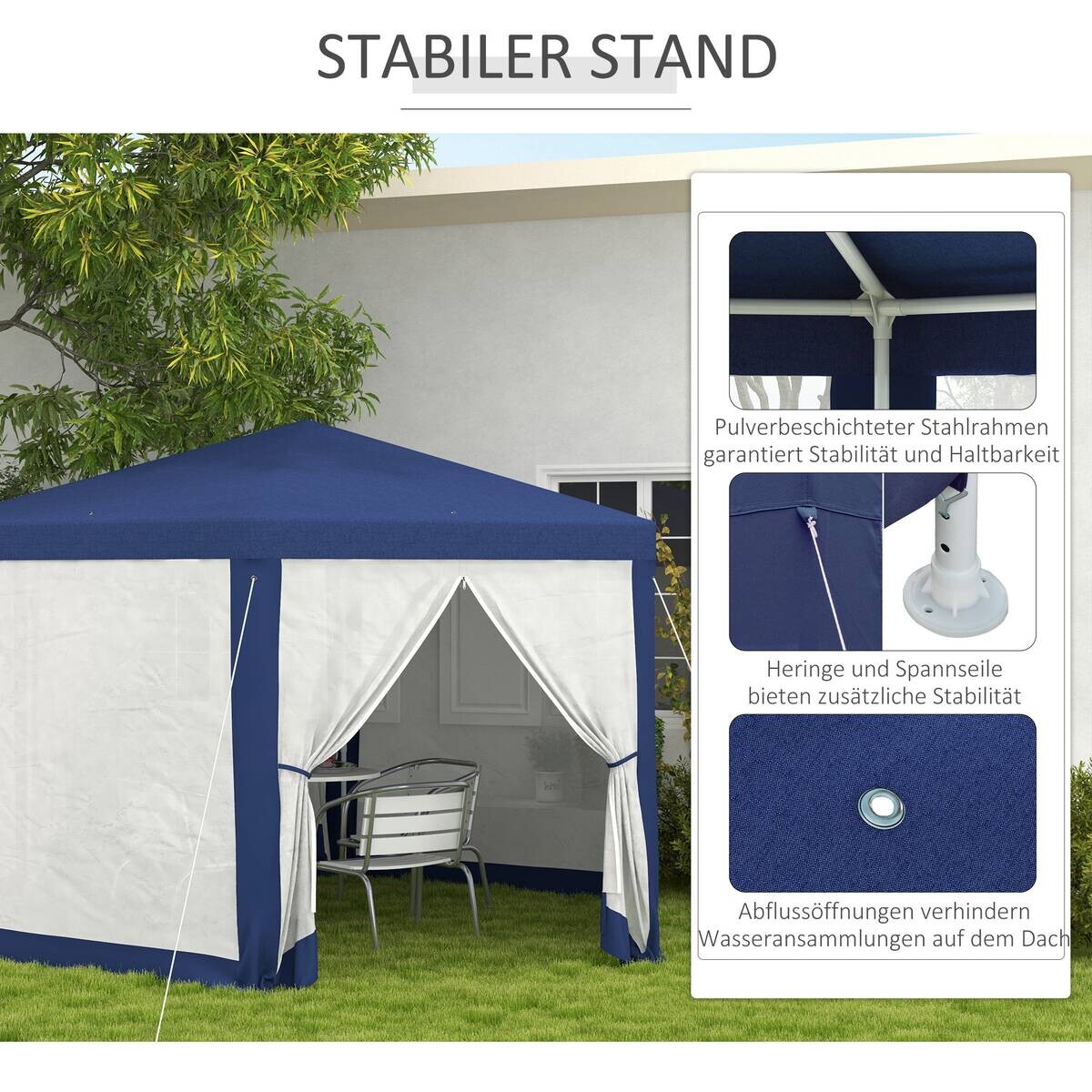 Outsunny Pavillon blau Polyester B/H/L: ca. 341,2x250x394 cm