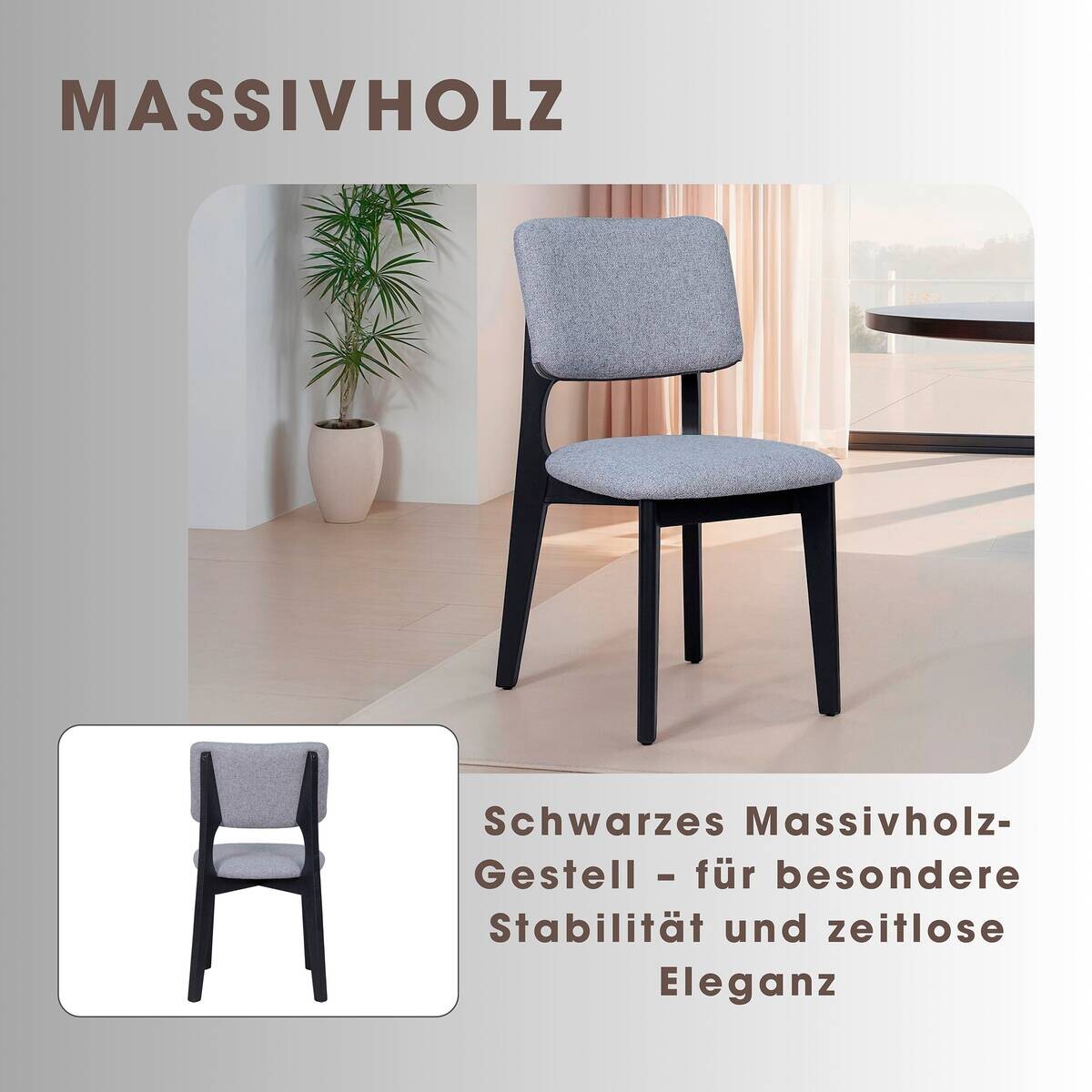 Stuhl ELSA, 2er-Set grau Webstoff B/H/T: ca. 48x87x54 cm