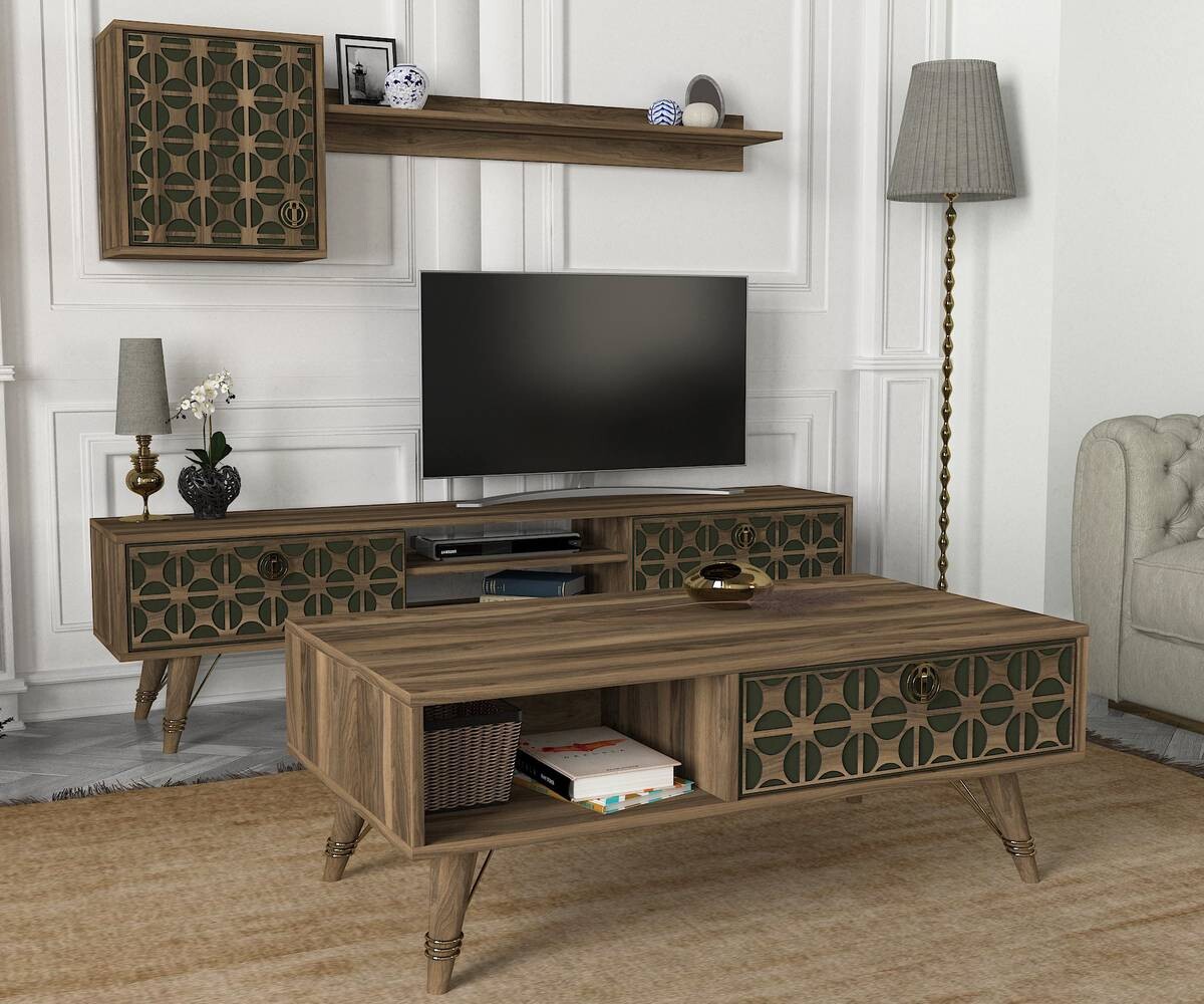 Couchtisch Valente walnuss Nachbildung dunkelgrün B/H/T: ca. 110x41,6x60 cm