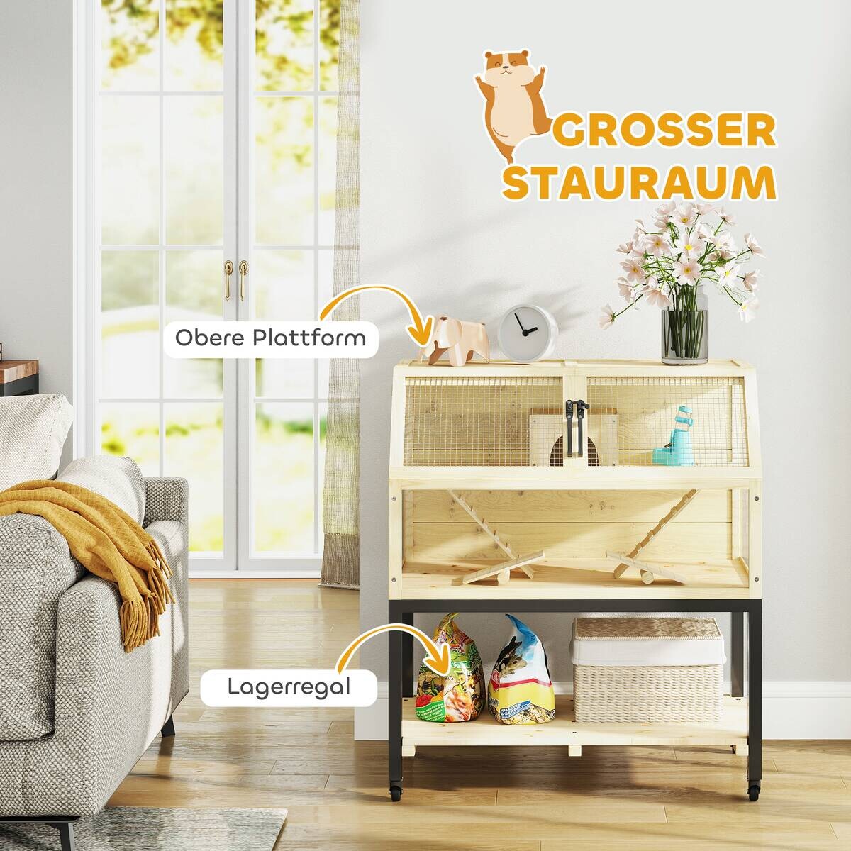 PawHut Zwerghamsterkäfig Holzoptik Holz B/H/L: ca. 43x101x87 cm