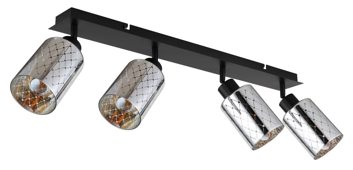 GLOBO Strahler klar mattschwarz Chrom Glas Metall B/H/L: ca. 9x22x86 cm E27 4 Brennstellen