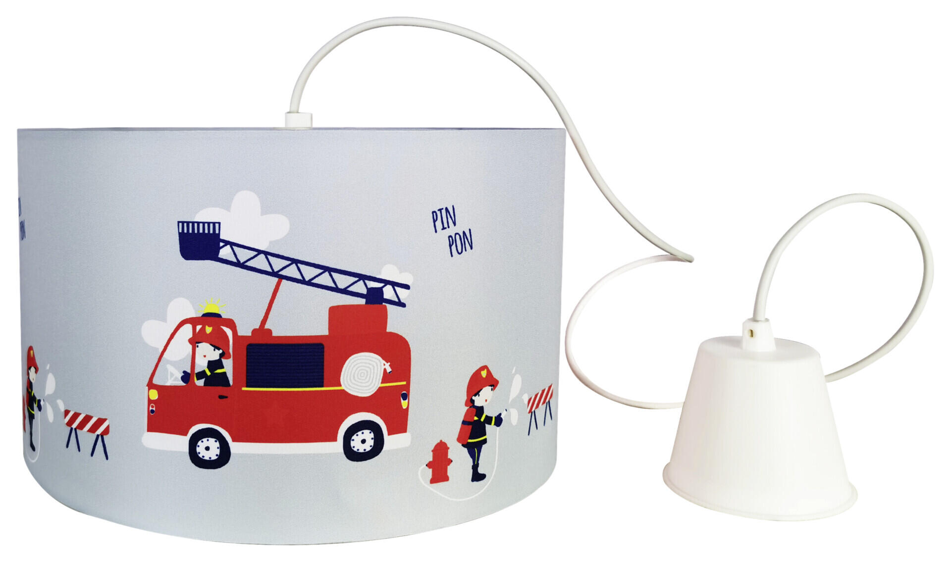 POCOline Pendelleuchte Feuerwehr grau weiß Stoff Kunststoff H/D: ca. 120x30 cm E27 1 Brennstellen