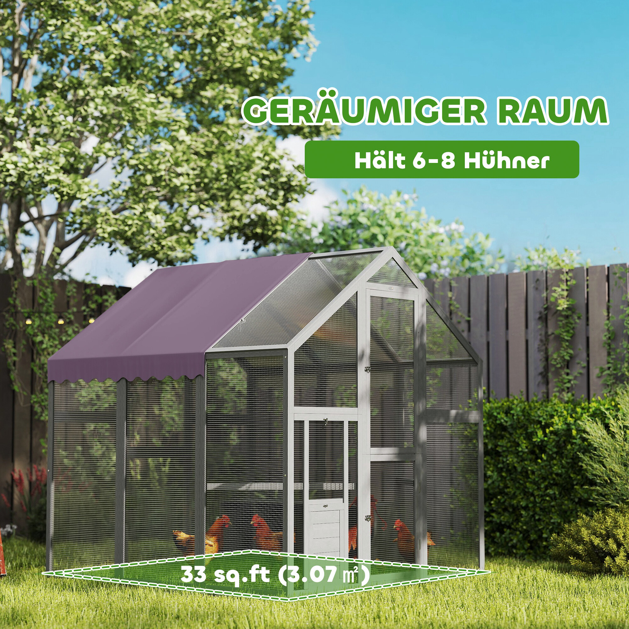 PawHut Hühnerstall grau Holz B/H/L: ca. 183x182x168 cm