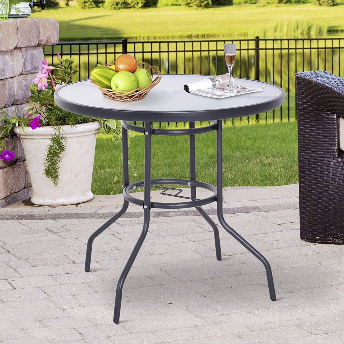 Outsunny Gartentisch schwarz Stahl H/D: ca. 72x80 cm