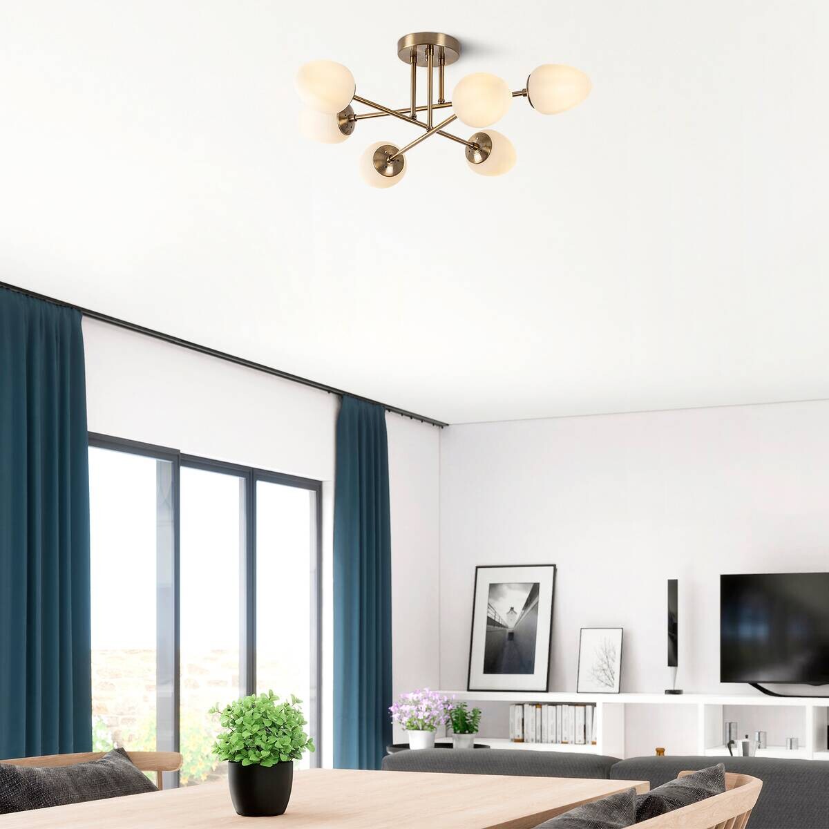 Opviq Pendelleuchte Camflo-10390 Glas Metall B/H/T/L/D: ca. 81x32x81x81x81 cm E14 6 Brennstellen