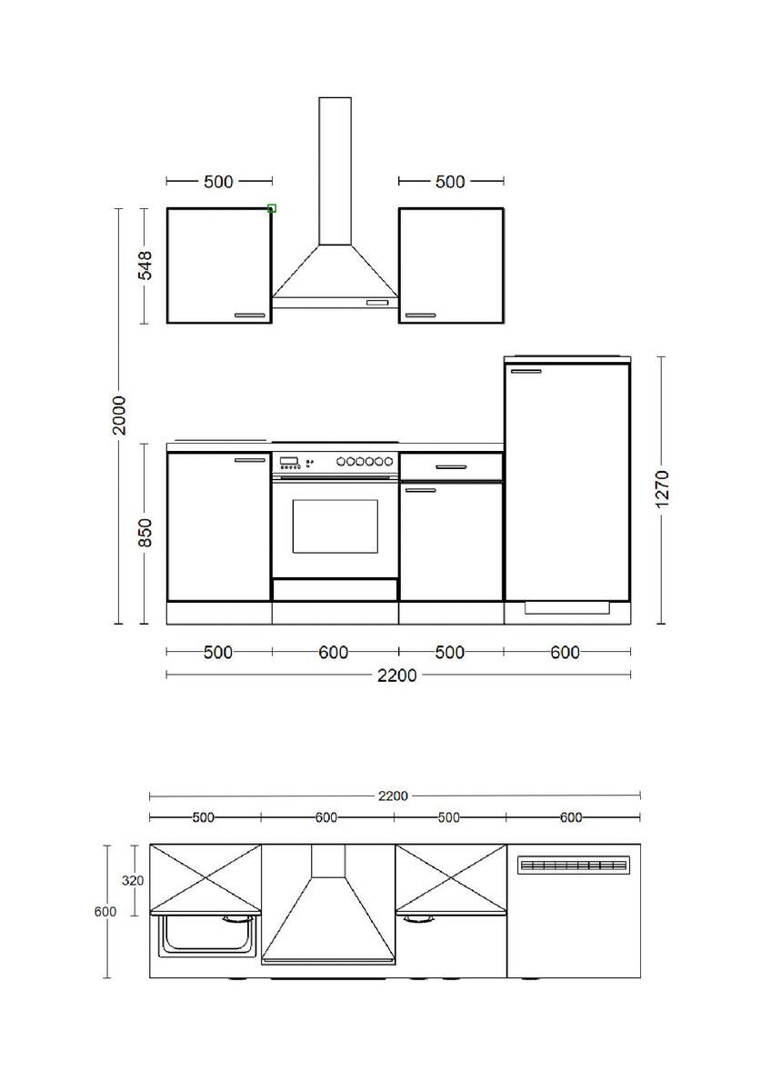 Küchenblock Lucca weiß matt B/H/T: ca. 220x200x60 cm