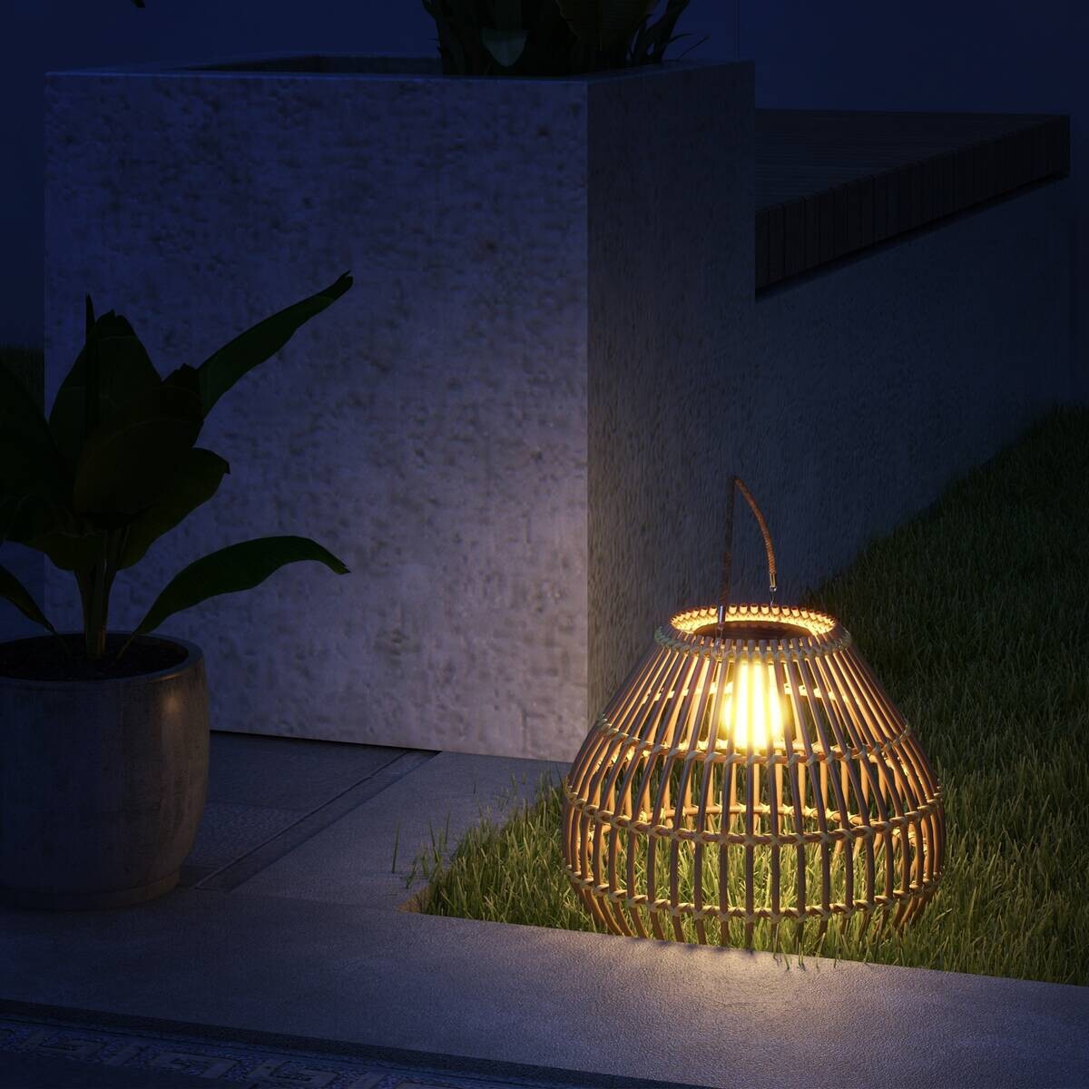 Solarleuchte 867-153V00YL gelb Polyrattan Edelstahl B/H/L: ca. 31x31x32 cm