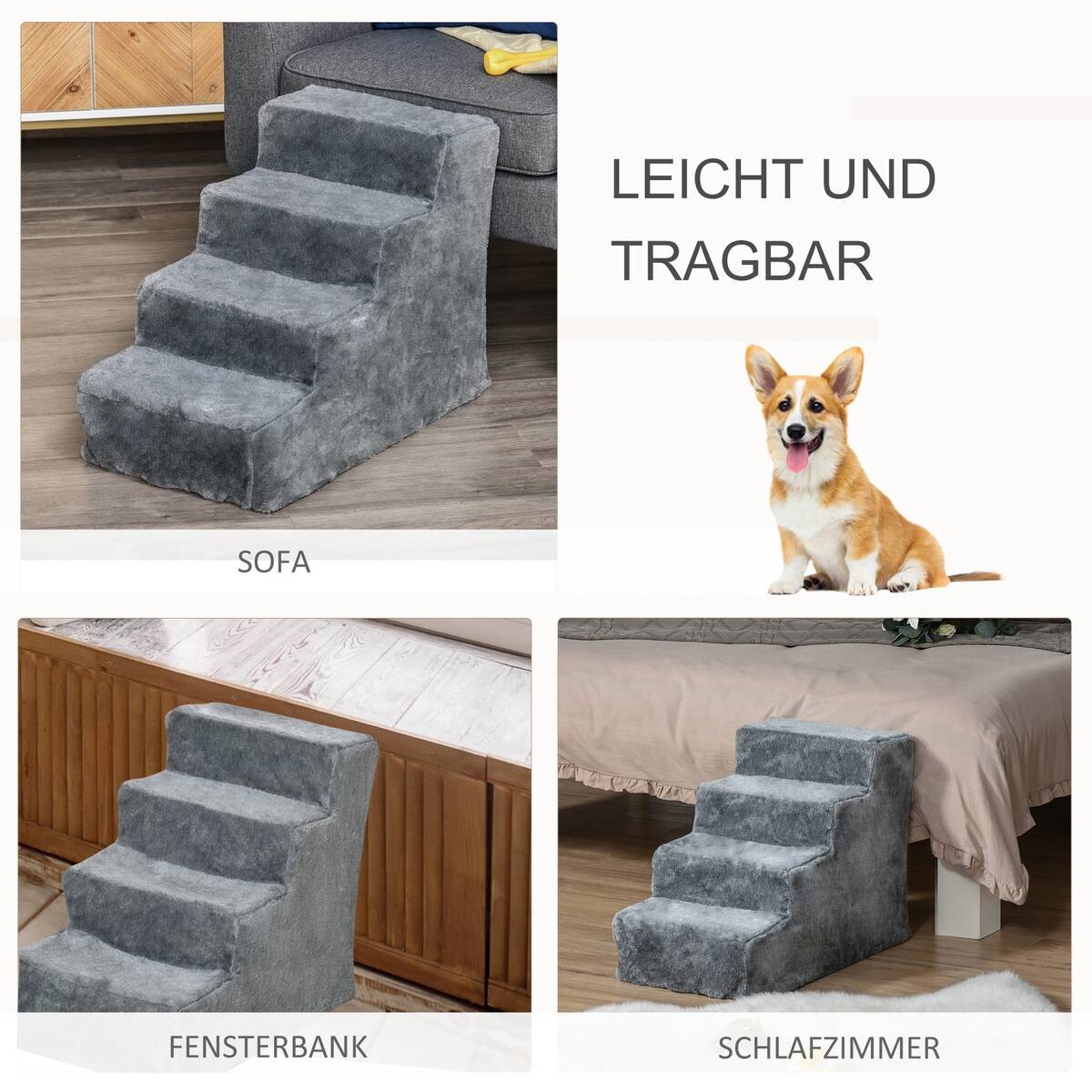 PawHut Haustiertreppe grau Polyester B/H/L: ca. 35x44x60 cm