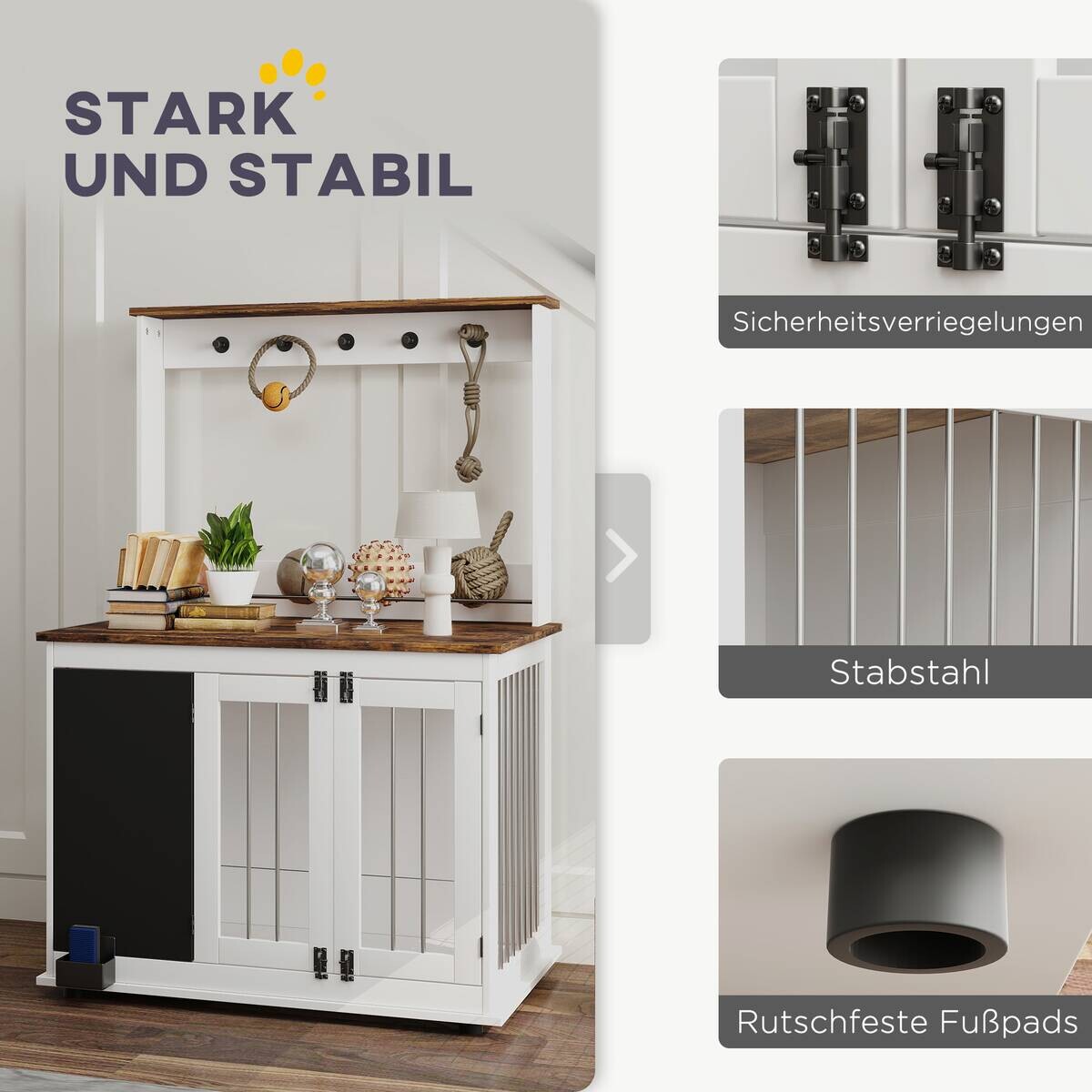 PawHut Hundekäfig weiß Stahl B/H/L: ca. 65x150x98 cm