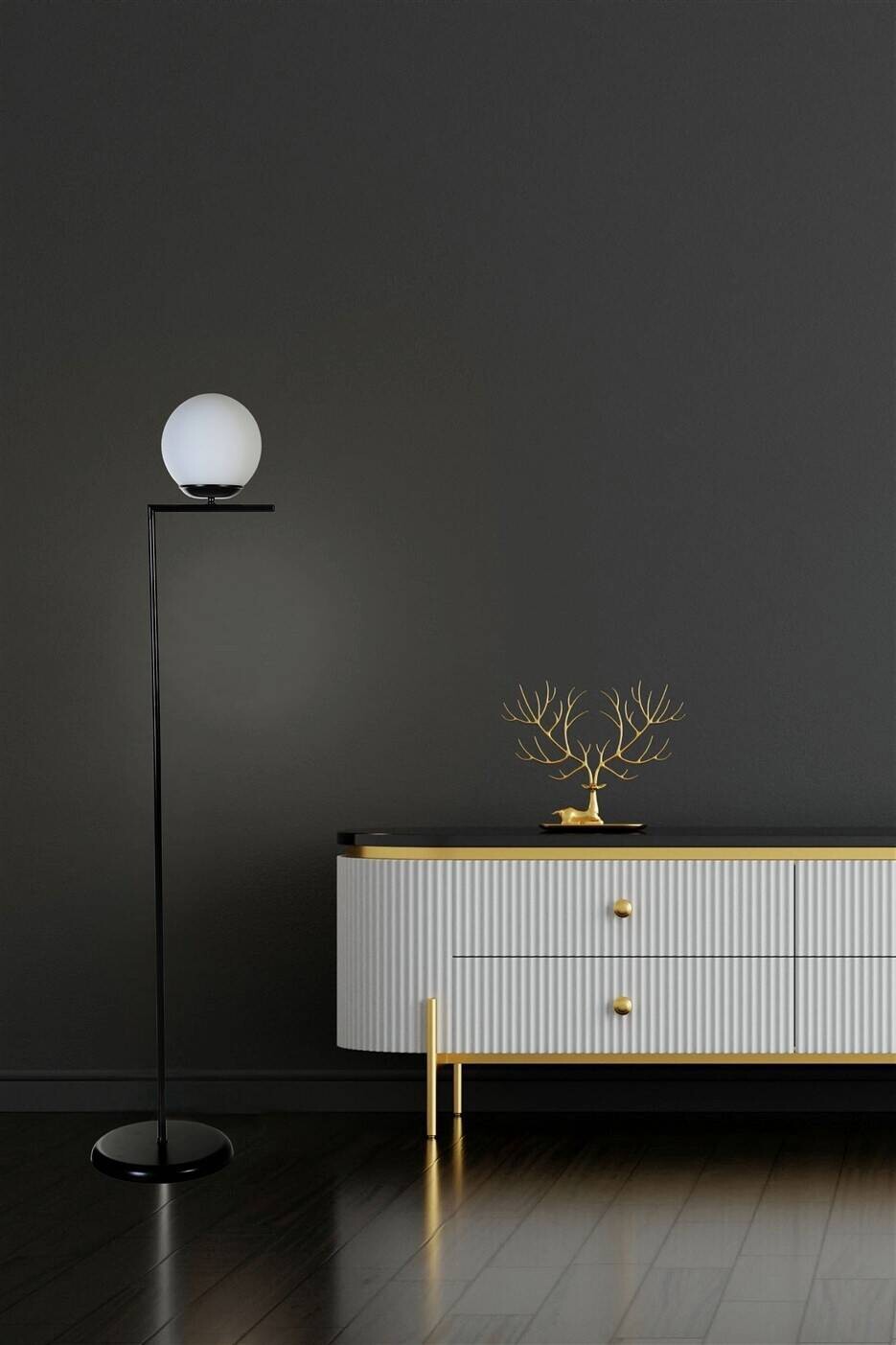 Opviq Stehleuchte weiß schwarz Metall Glas B/H/L: ca. 30x155x30 cm E27 2 Brennstellen