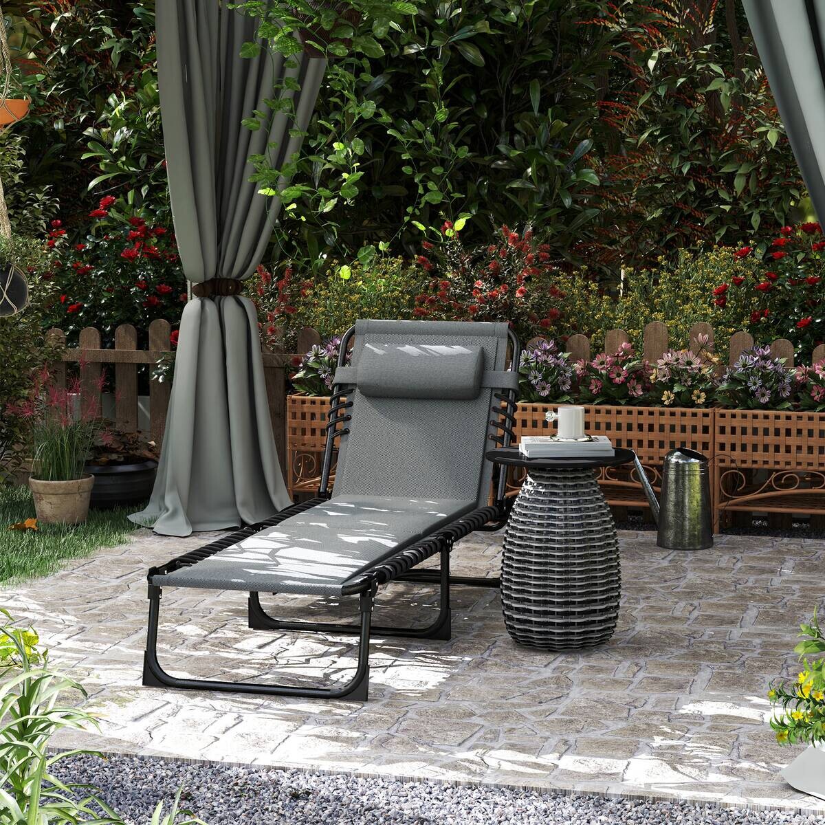 Outsunny Sonnenliege dunkelgrau Stahl B/H/L: ca. 68x36x189 cm