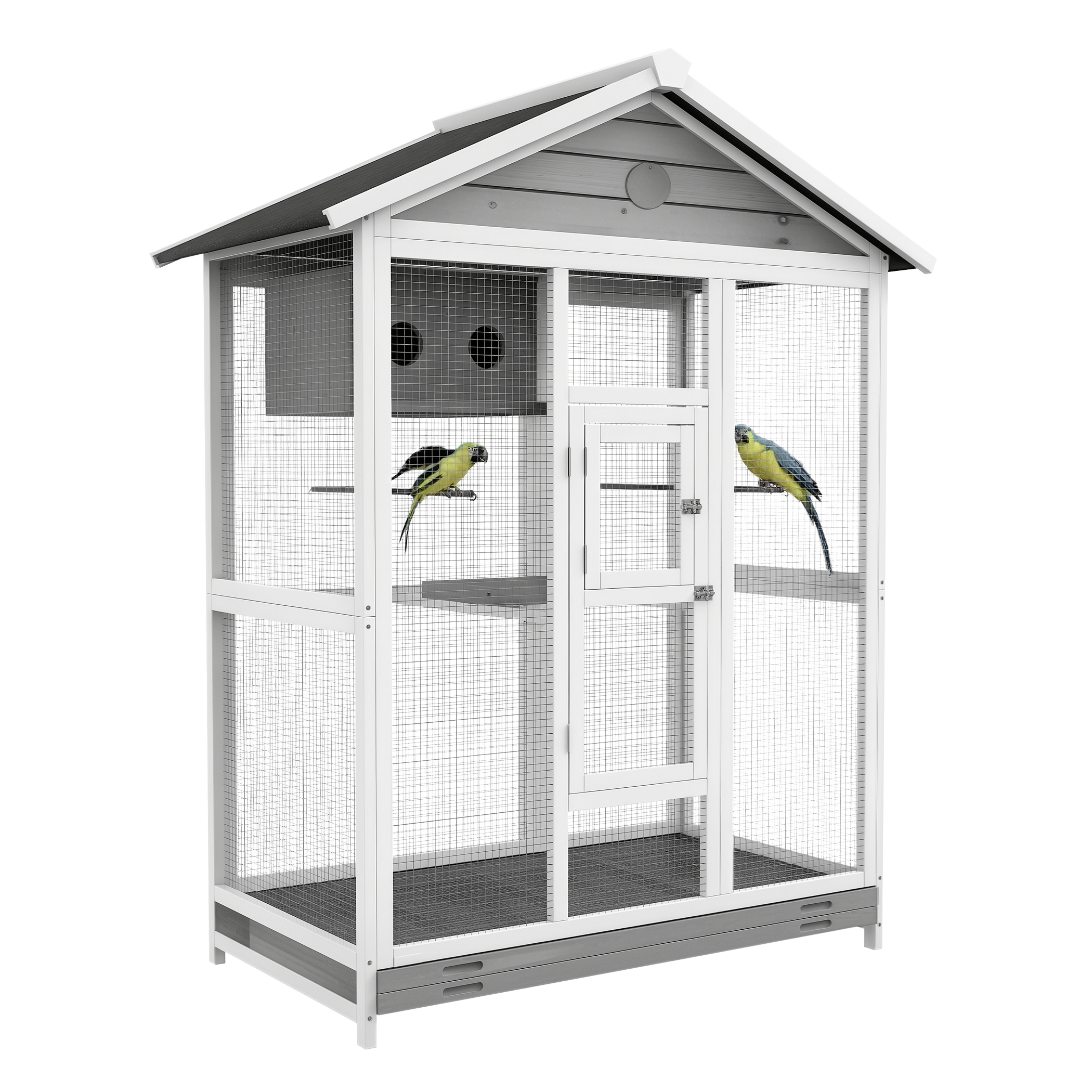 PawHut Vogelkäfig grau Holz B/H/L: ca. 68x154x112 cm