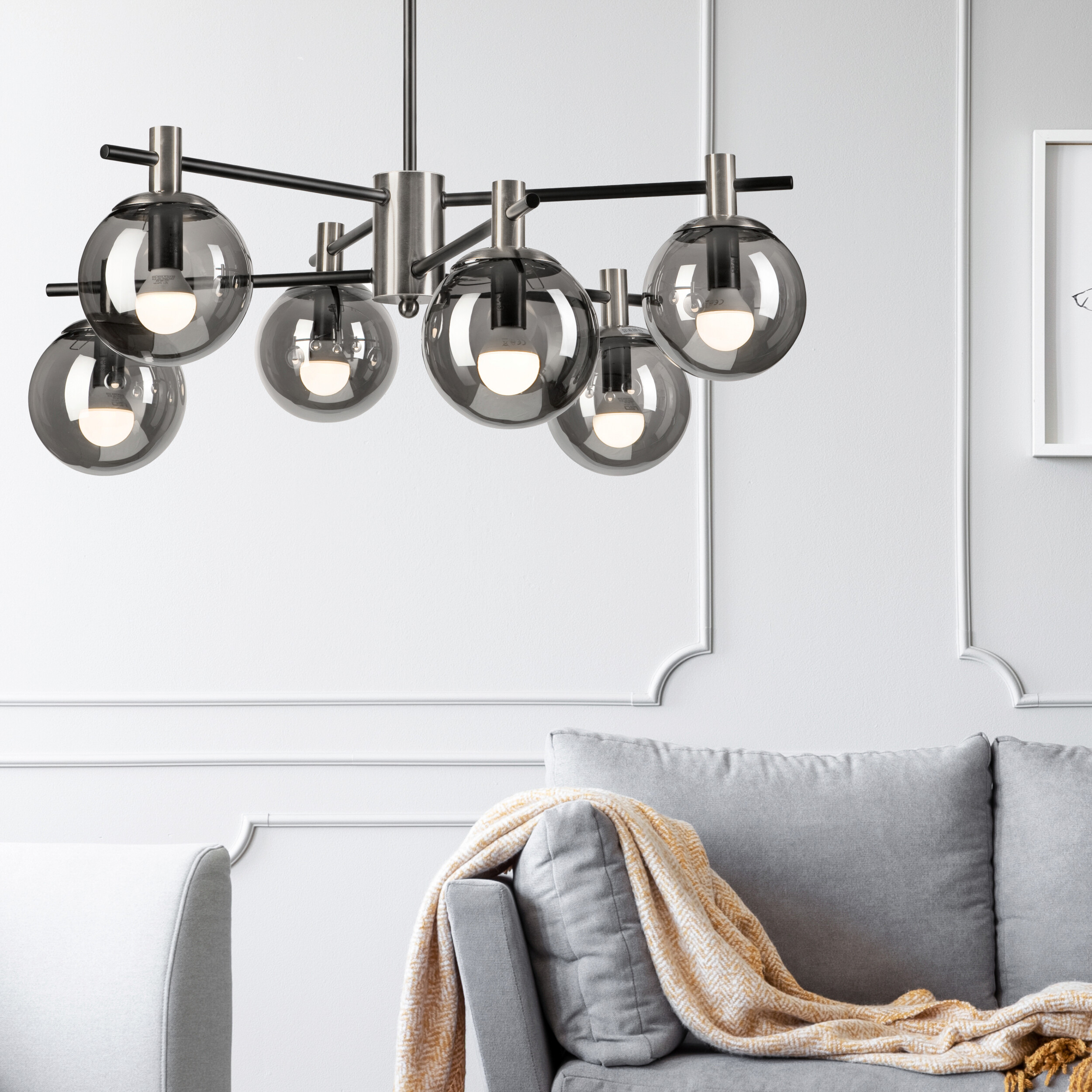 Lamkur Deckenleuchte Lilou Chrom Glas Stahl B/H/L: ca. 54x53x54 cm E14 6 Brennstellen