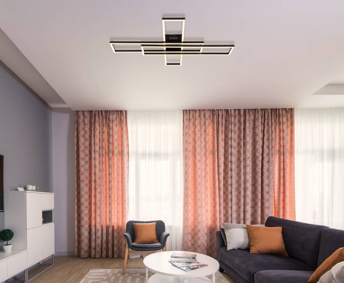 GLOBO TED-Deckenleuchte Opal mattschwarz Kunststoff B/H/L: ca. 60x7,4x80 cm 1 Brennstellen