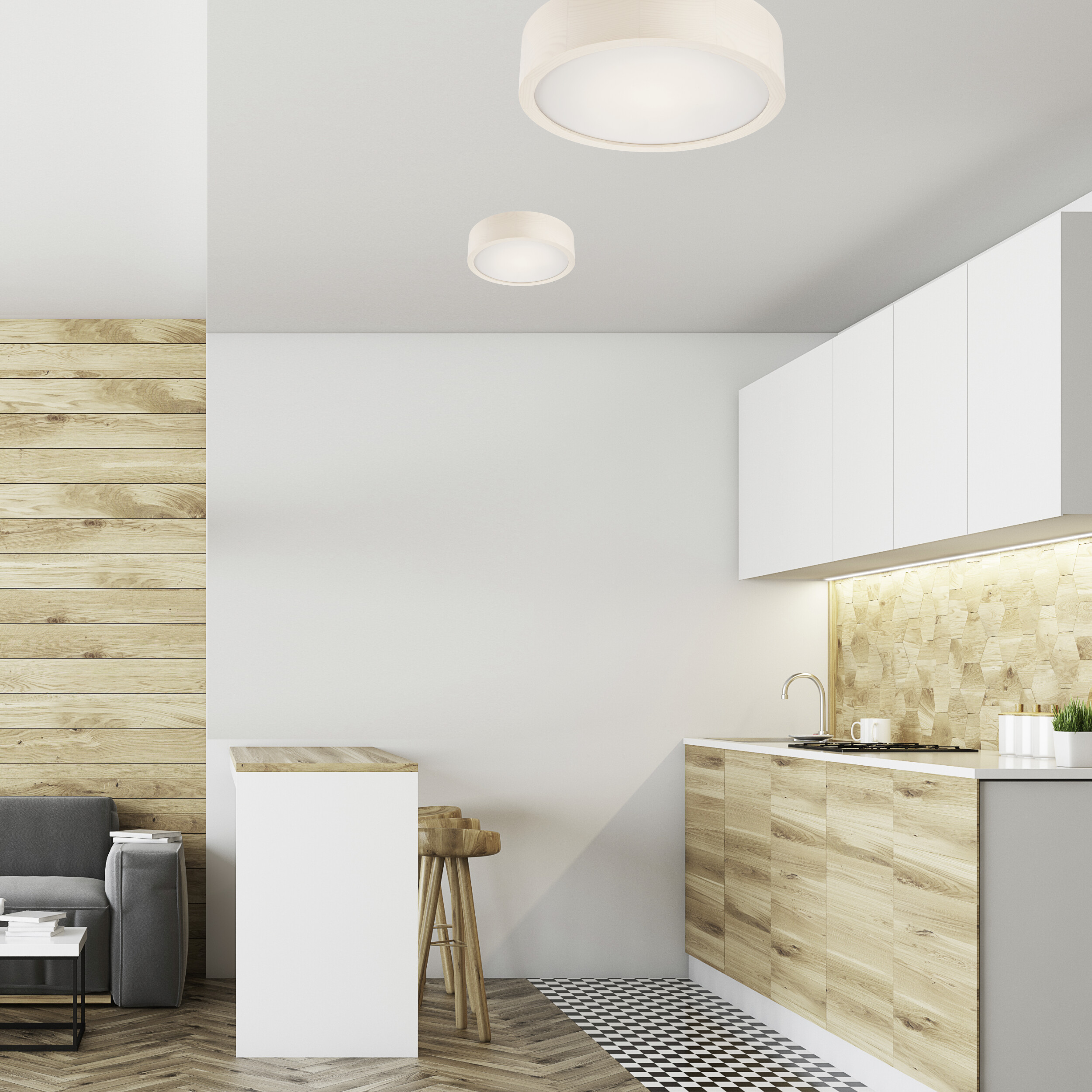 Lamkur Deckenleuchte weiß Holz Glas B/H/L: ca. 28,5x12x28,5 cm 1 Brennstellen