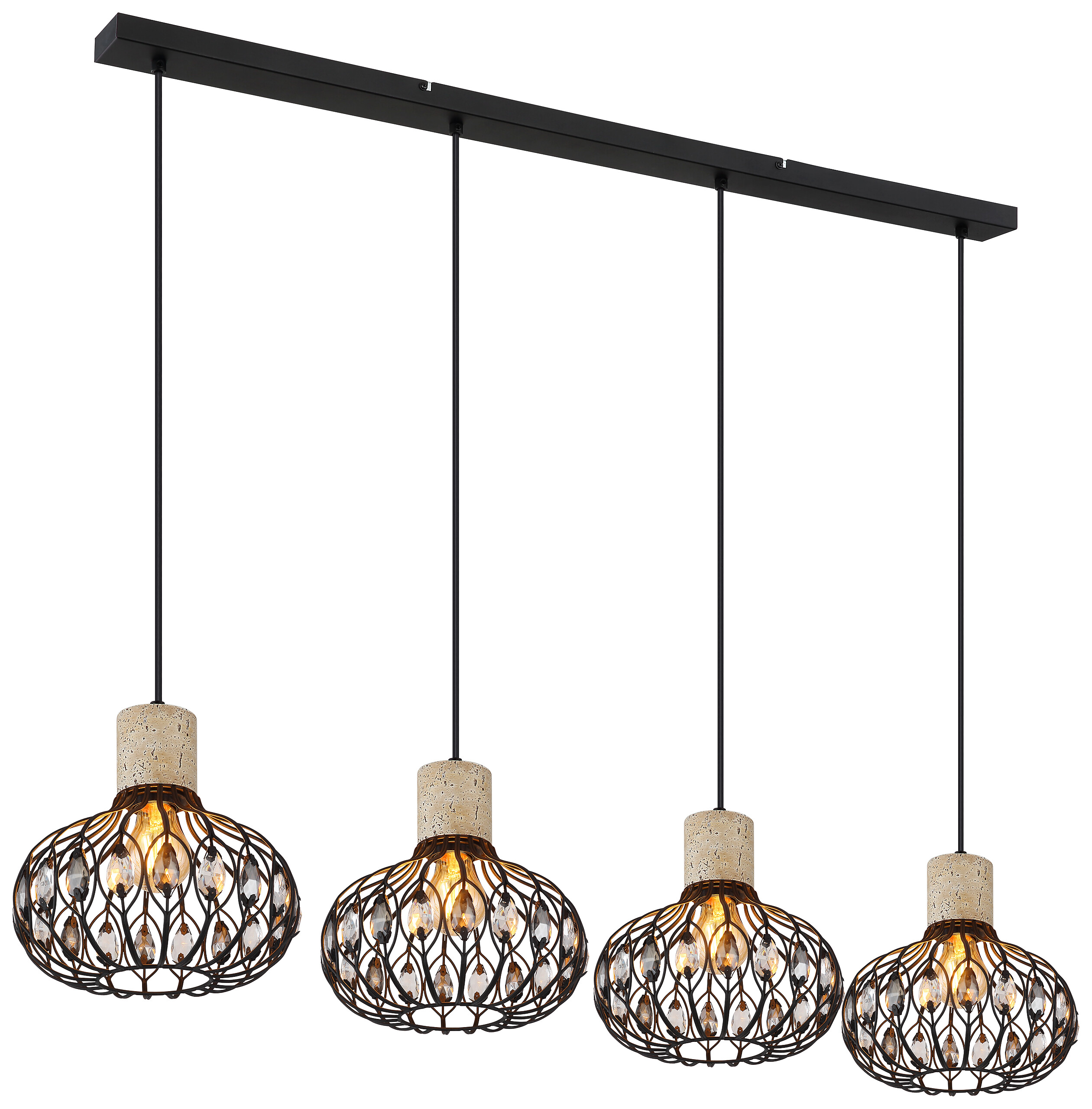 GLOBO Hängeleuchte grau Rauch mattschwarz Glas Metall B/H/L: ca. 25x150x115 cm E27 4 Brennstellen