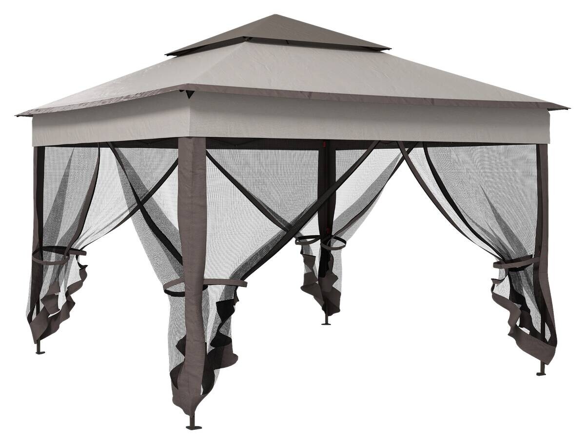 Outsunny Pavillon hellgrau Edelstahl B/H/L: ca. 325x325x270 cm