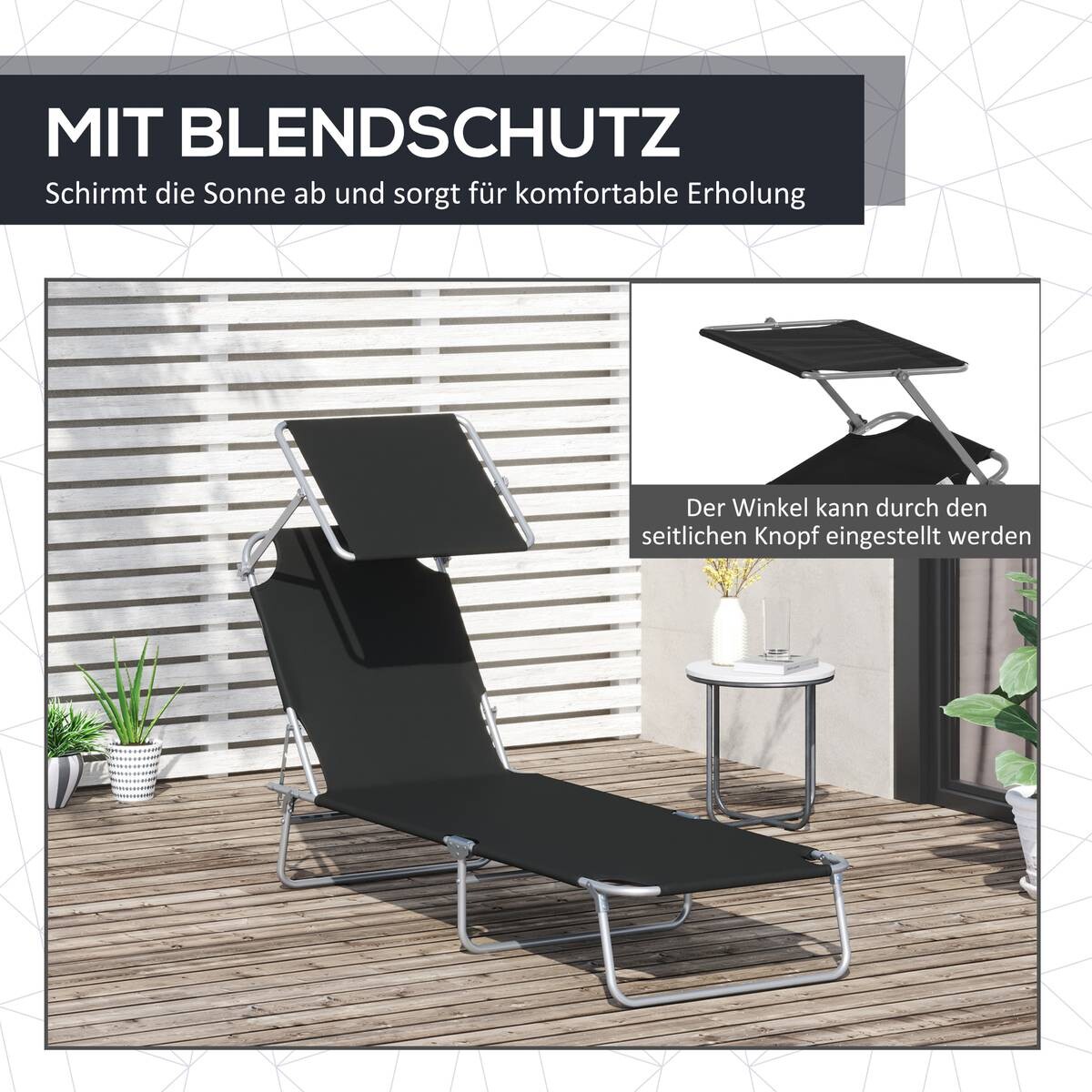 Outsunny Sonnenliege schwarz Stoff B/H/L: ca. 58x27x187 cm