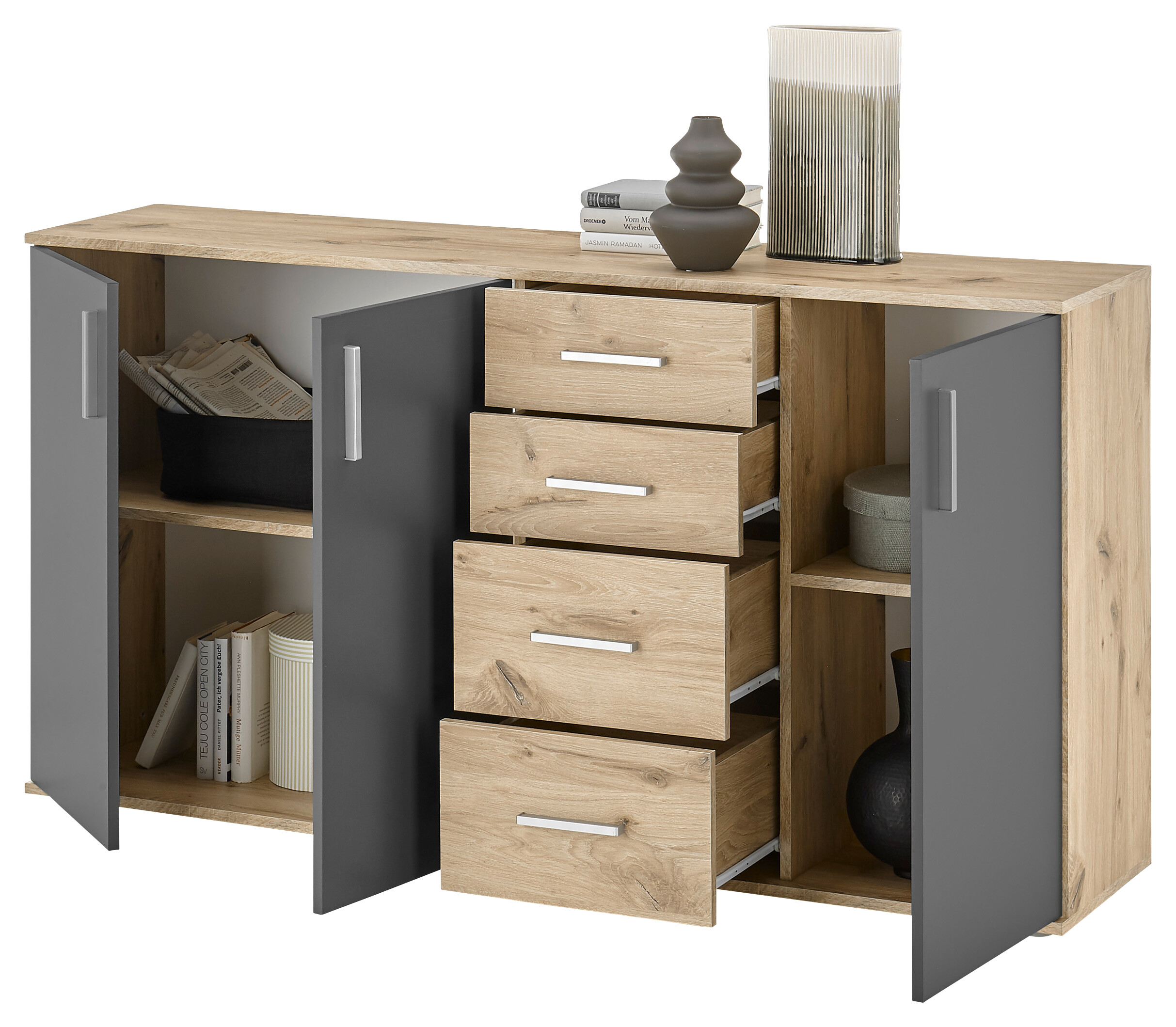 Kommode BC 1040 Eiche Viking Nachbildung dunkelgrau B/H/T: ca. 160x84x35 cm