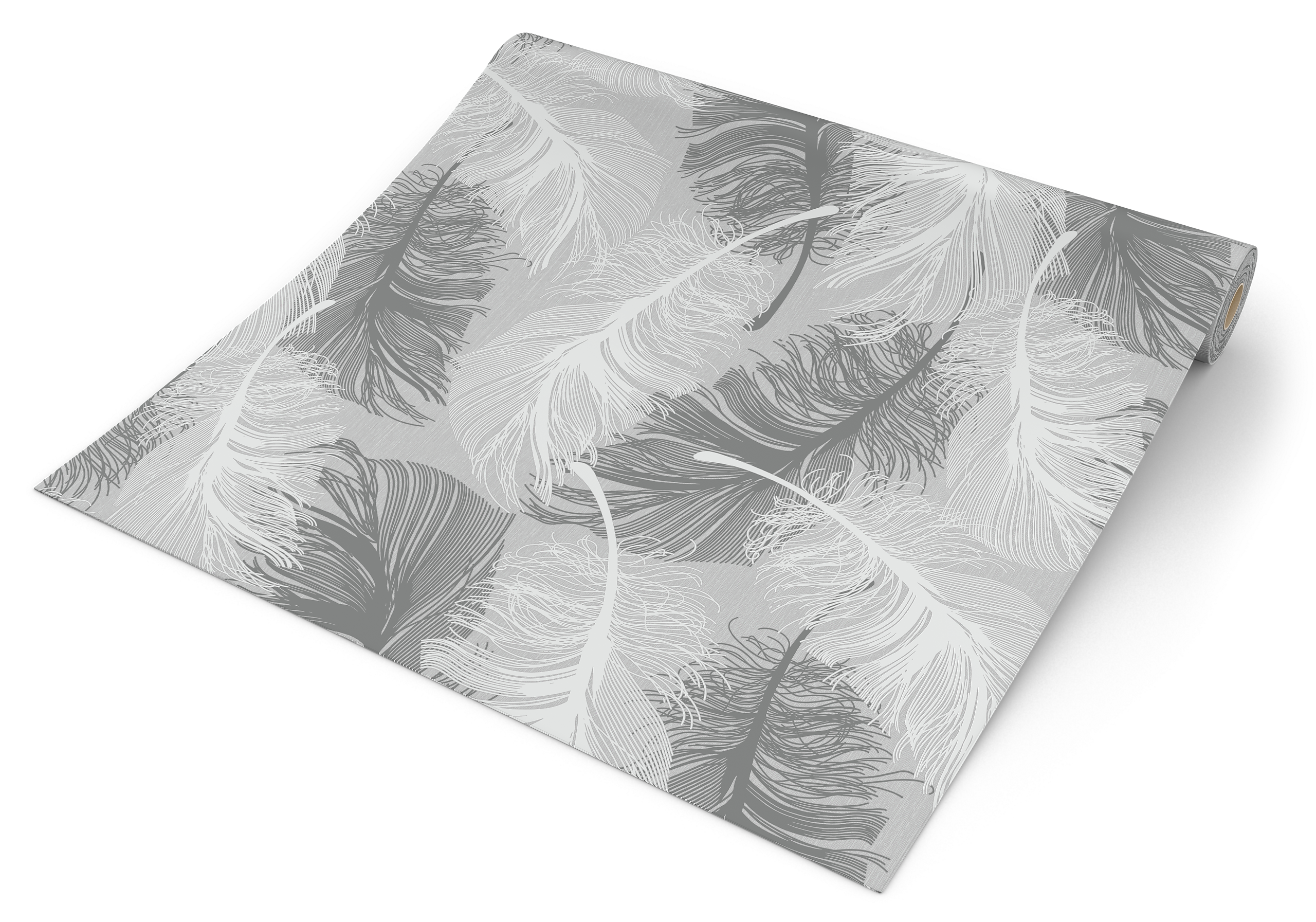 UGEPA Vinyltapete Federn grau weiß B/L: ca. 53x1005 cm glitzernd