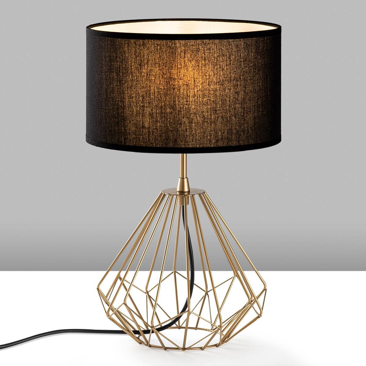 Tischleuchte gold Metall Stoff B/H/T/L: ca. 25x43x25x25 cm E27 1 Brennstellen