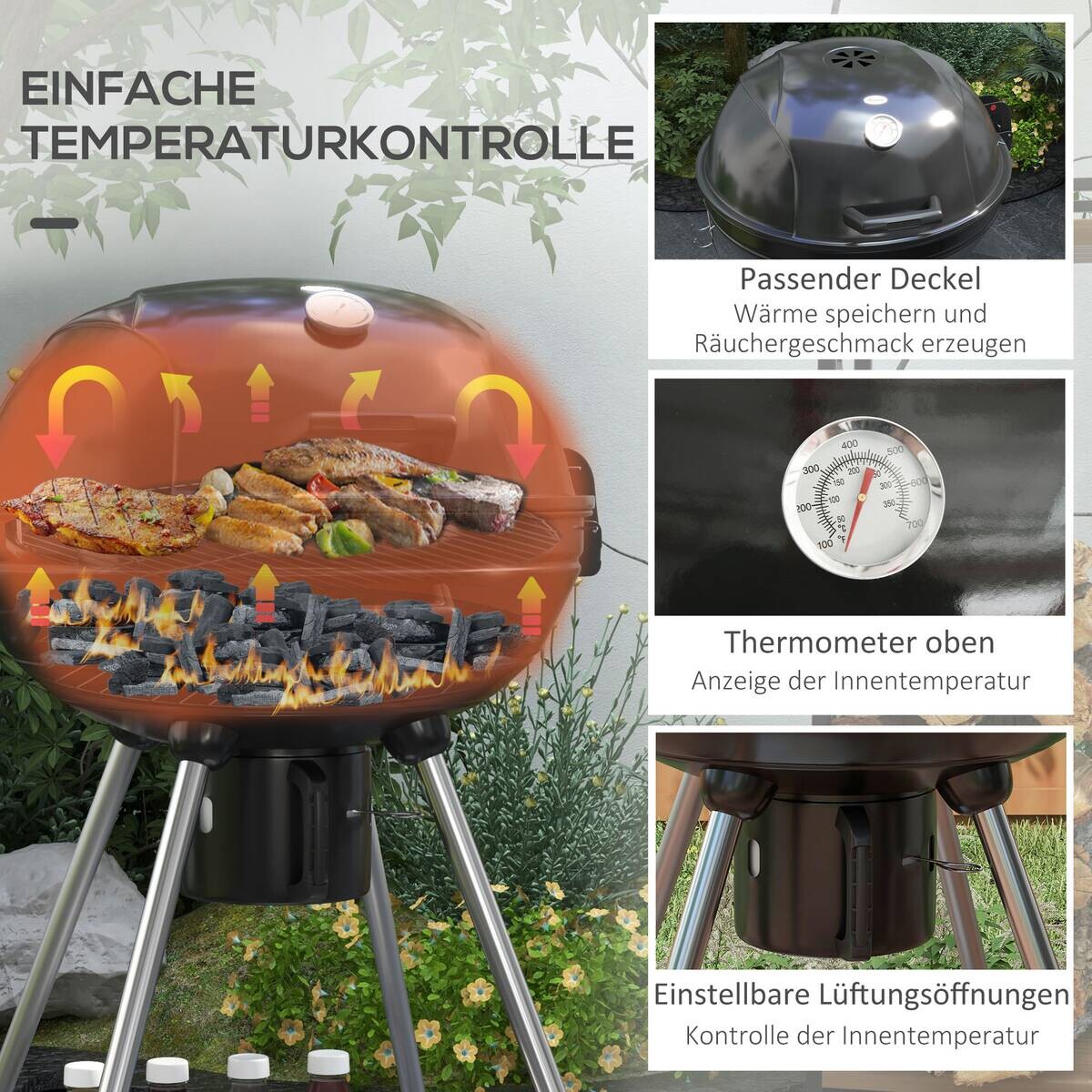 Outsunny Grill Edelstahl B/H/L: ca. 55x65x89 cm