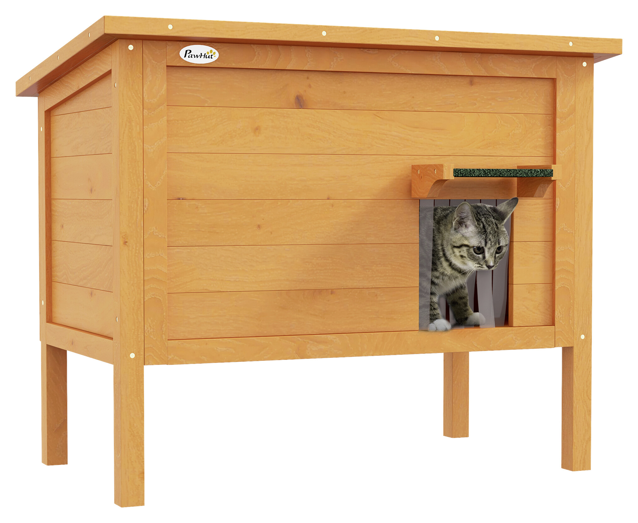 PawHut Katzenhütte orange Holz B/H/L: ca. 50x68,5x85 cm