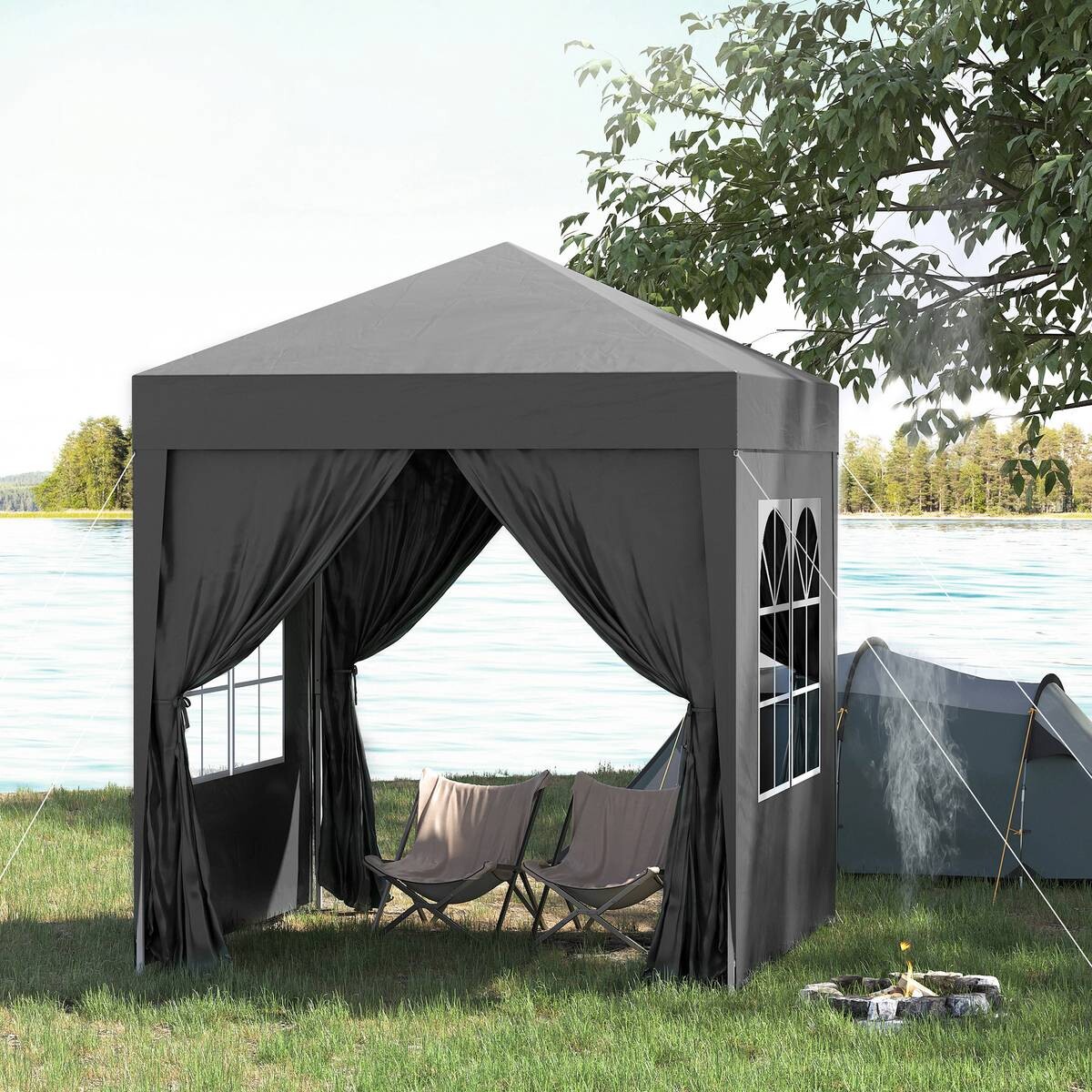 Outsunny Faltpavillon schwarz Stoff B/H/L: ca. 200x240x200 cm