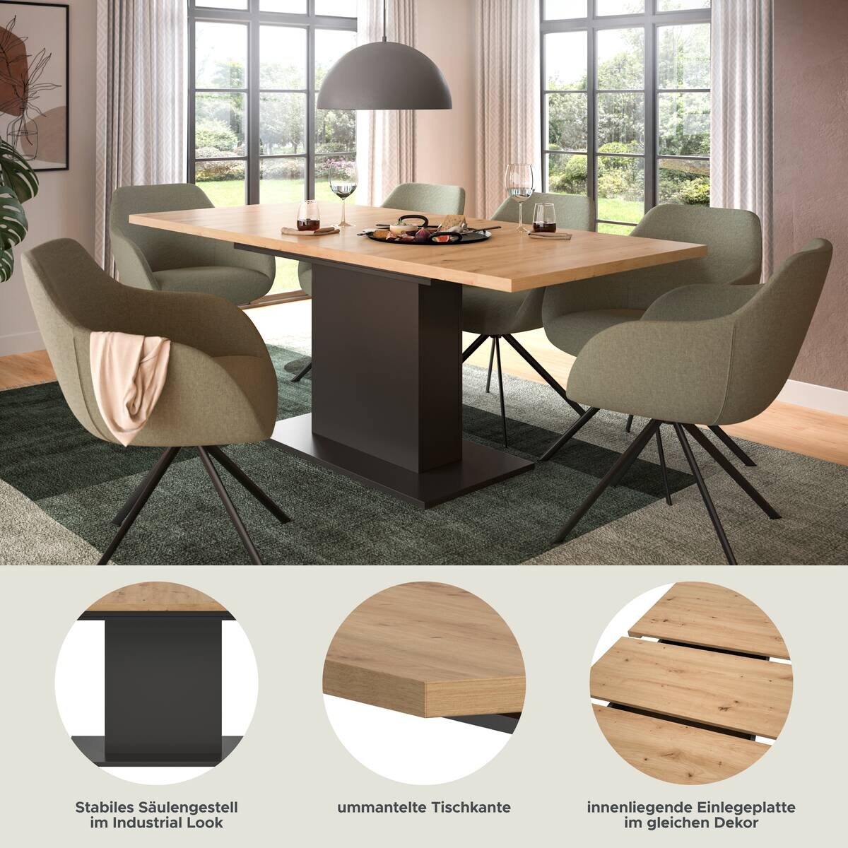 Esstisch MOTION grau Artisan Nachbildung B/H/T: ca. 150x76x90 cm