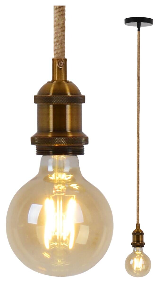 Näve Leuchten Pendelleuchte 127444 altmessing Textil Metall B/H/T: ca. 10x96x10 cm E27 1 Brennstellen