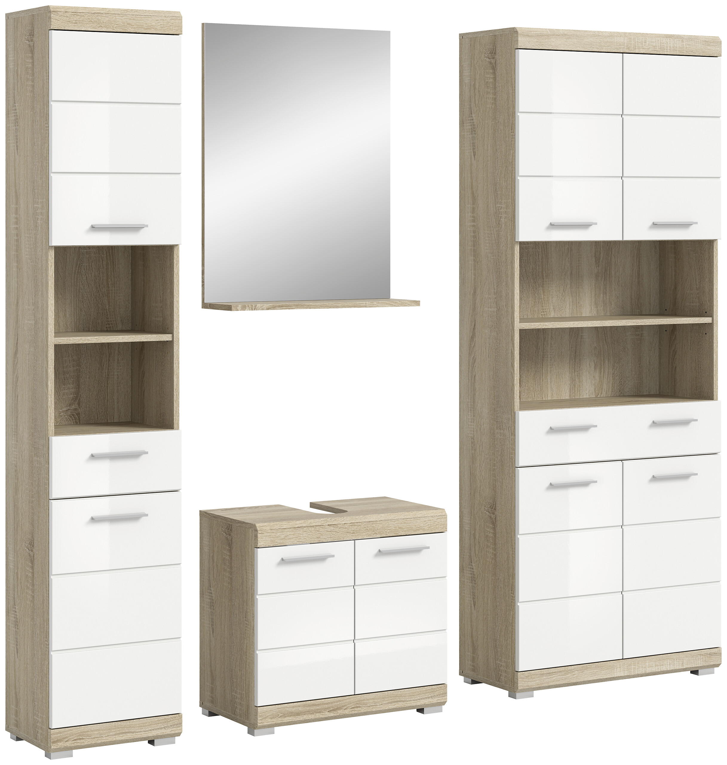 Badezimmer-Set Lambada Eiche Sonoma Nachbildung weiß Hochglanz B/H/T: ca. 186x191x34 cm