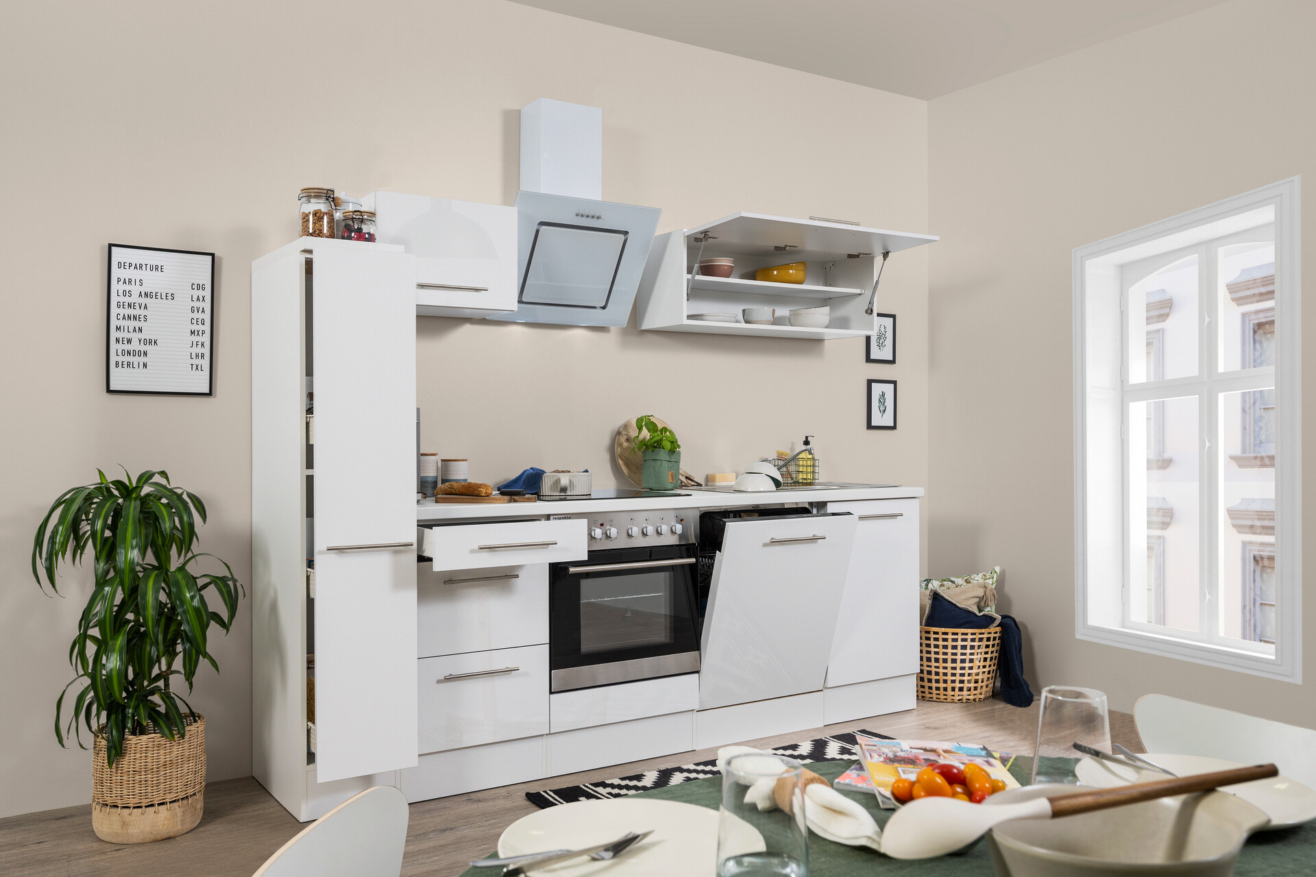 Respekta Küchenblock Amanda weiß Hochglanz B/H/T: ca. 250x200x60 cm