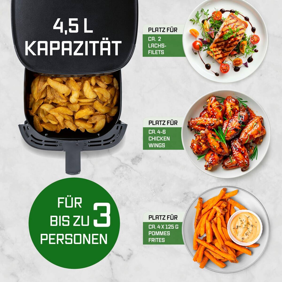 GOURMETmaxx Heißluftfritteuse 16394 schwarz Kunststoff B/H/L: ca. 26x29,5x36 cm ca. 4,5 l