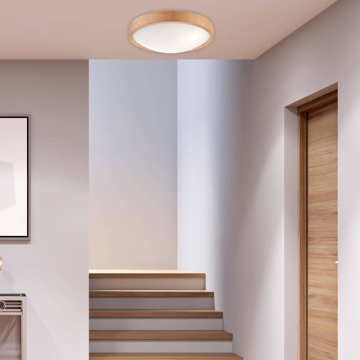 Lamkur Deckenleuchte Anello Eiche Glas Holz H/L: ca. 8x37 cm E27 2 Brennstellen