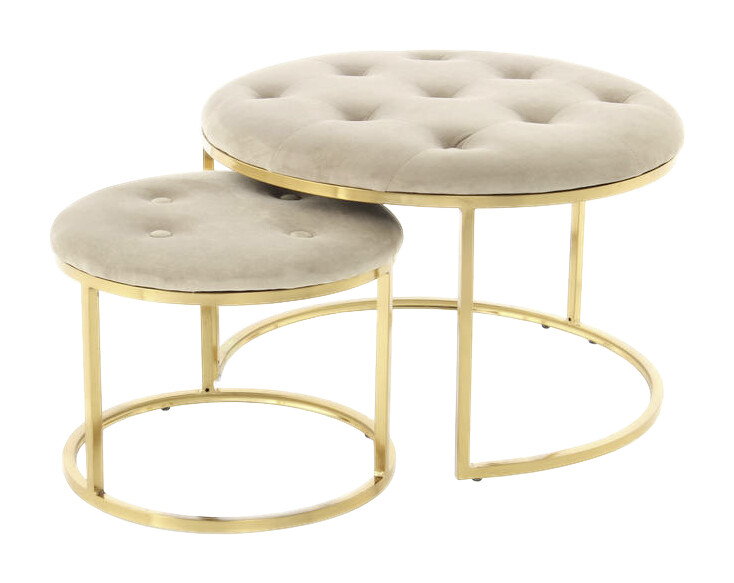 360 Living Hocker Myla 100 2er-Set taupe gold Samt Metall H/D: ca. 41x60 cm
