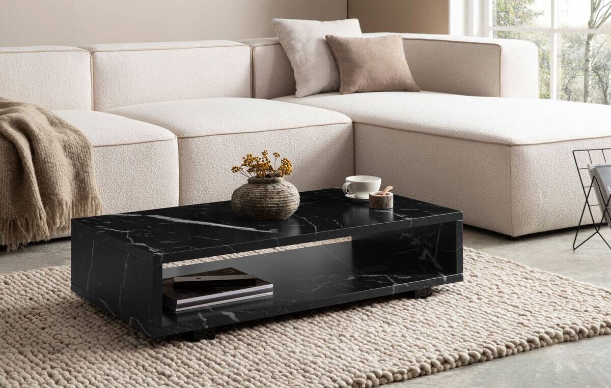 Wohnling Couchtisch schwarz Marmor B/H/T: ca. 100x25x50 cm