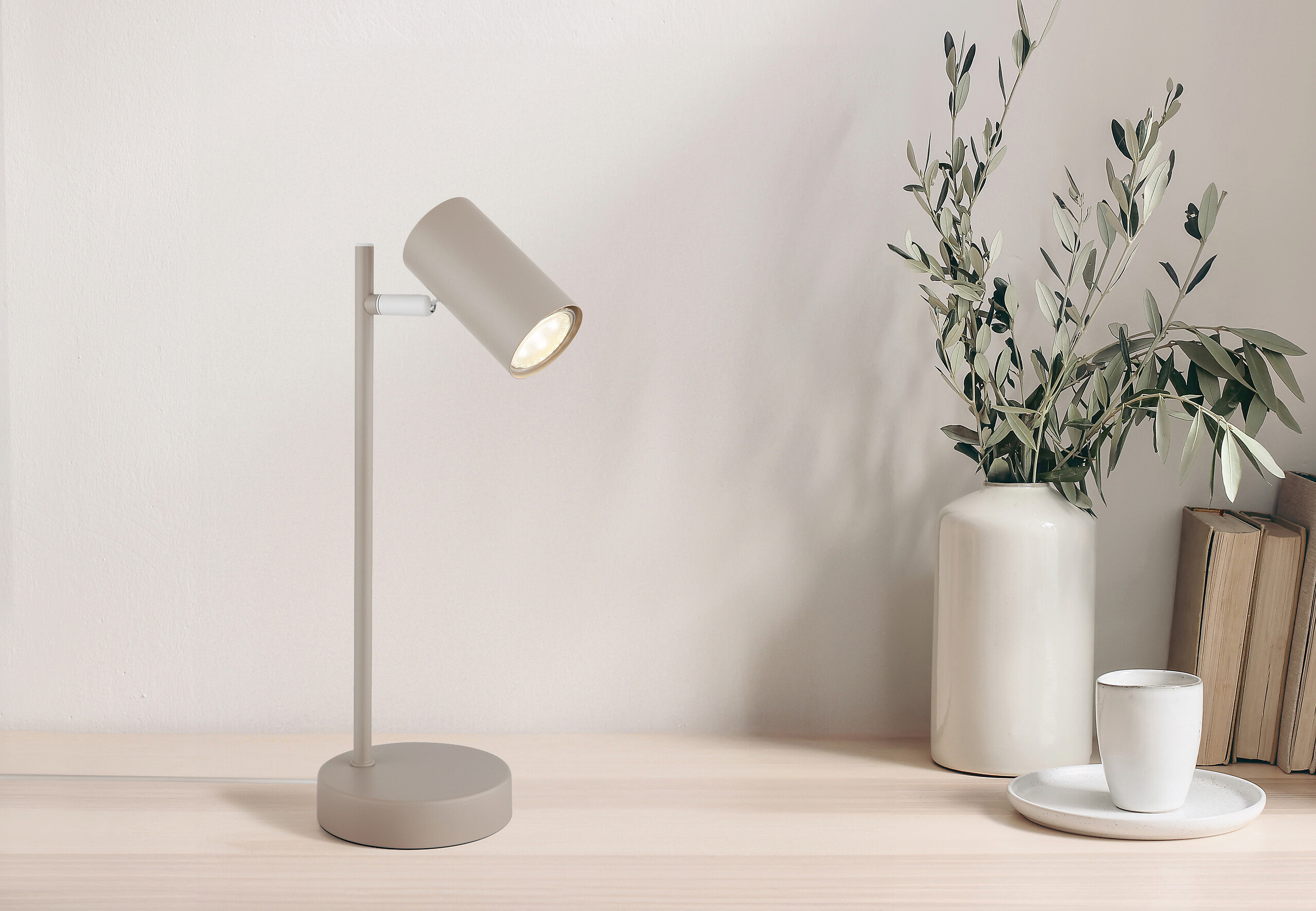 GLOBO Tischleuchte sand weiß Metall B/H: ca. 13,2x35 cm GU10 1 Brennstellen