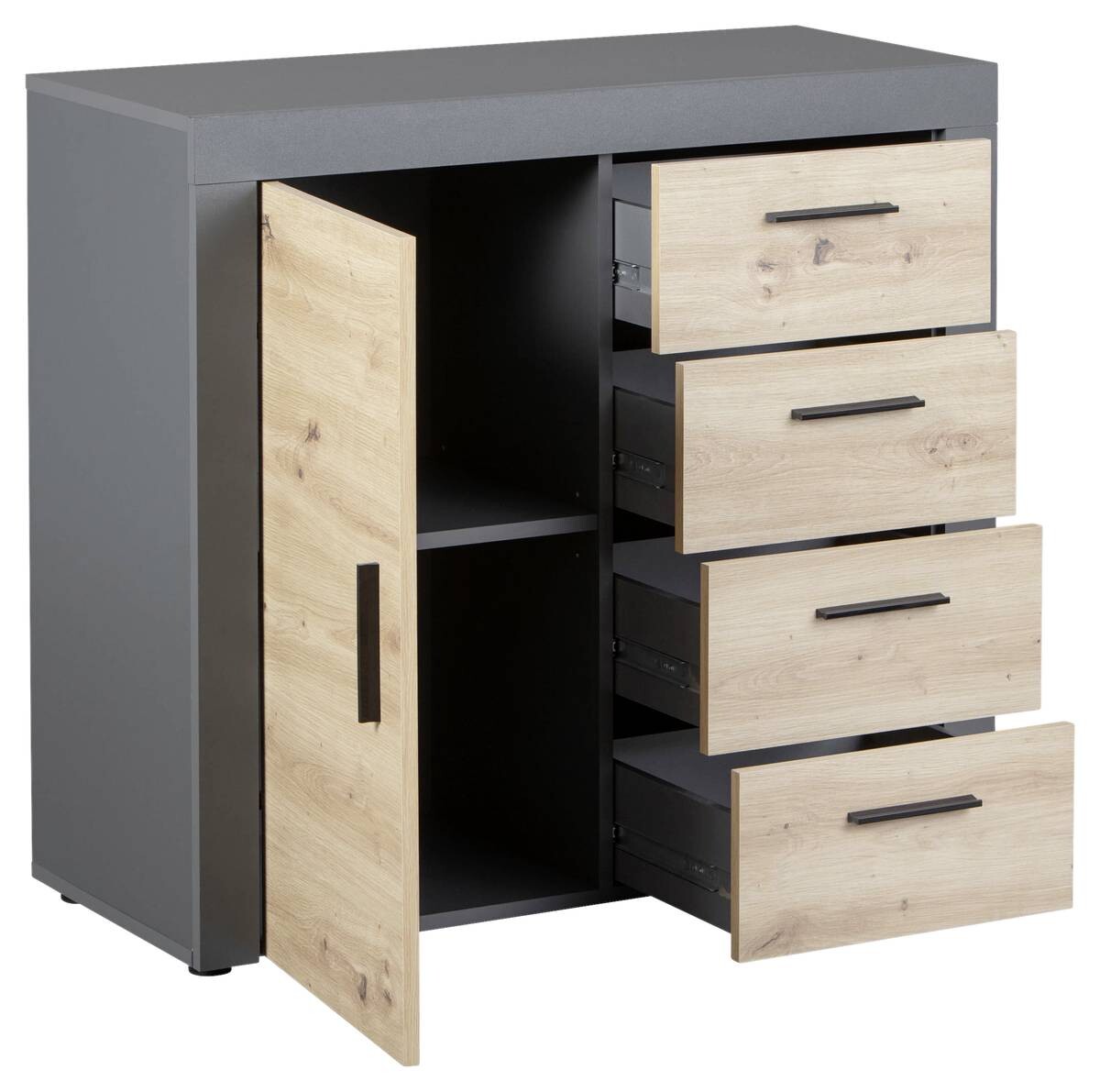 Kommode Corbeto 1T4S anthrazit Artisan Nachbildung B/H/T: ca. 94x86x40 cm