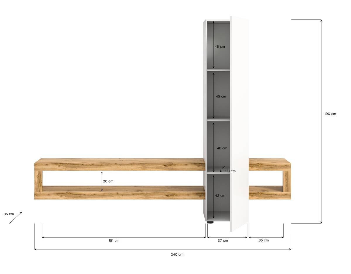 Wohnwand Samba weiß Eiche Wotan Nachbildung B/H/T: ca. 240x190x35 cm