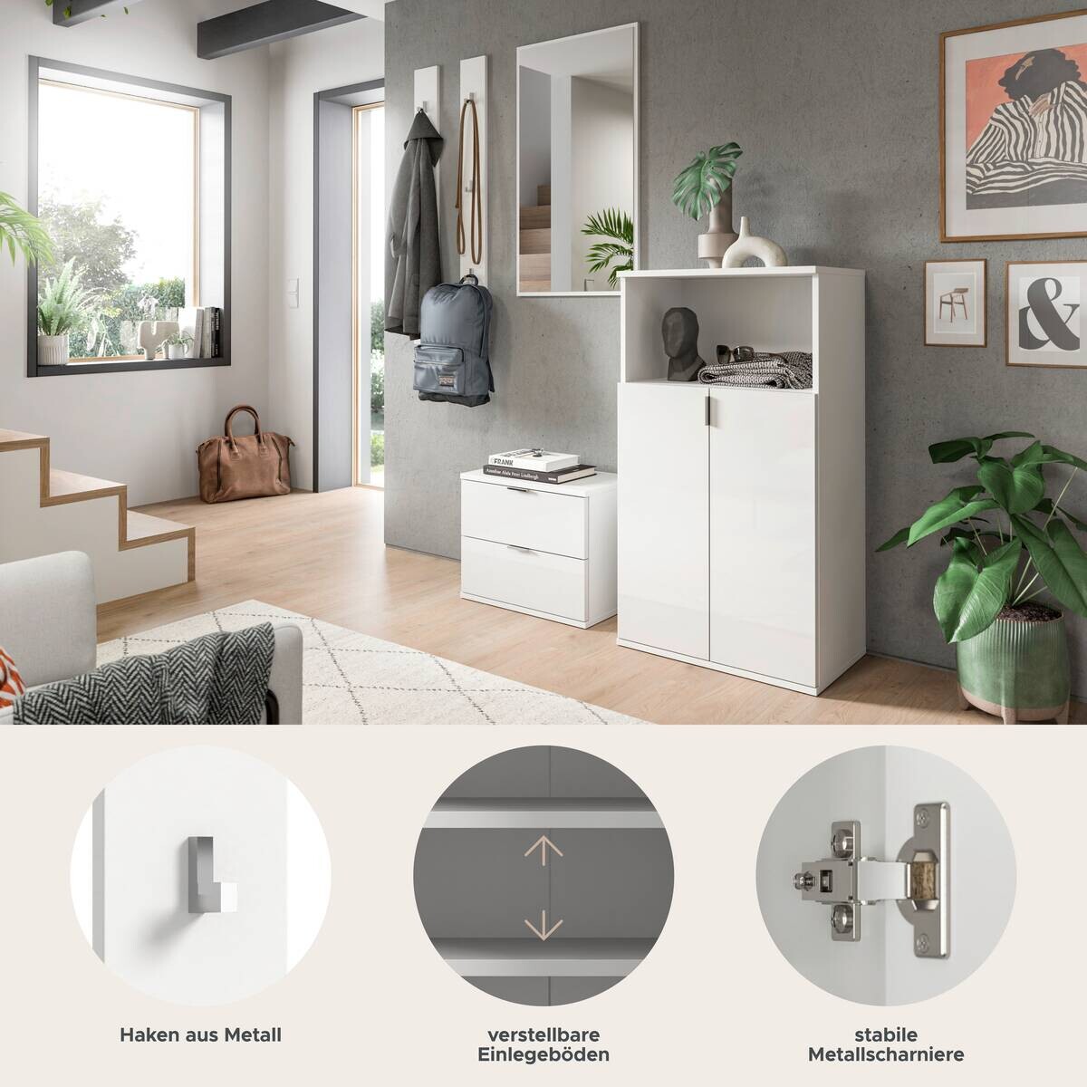 Garderobe PROJEKT X weiß weiß Hochglanz B/H/T: ca. 179x191x37 cm