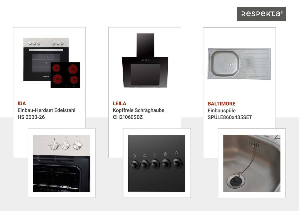 Respekta Küchenblock Malia Beton Optik B/H/T: ca. 210x200x60 cm