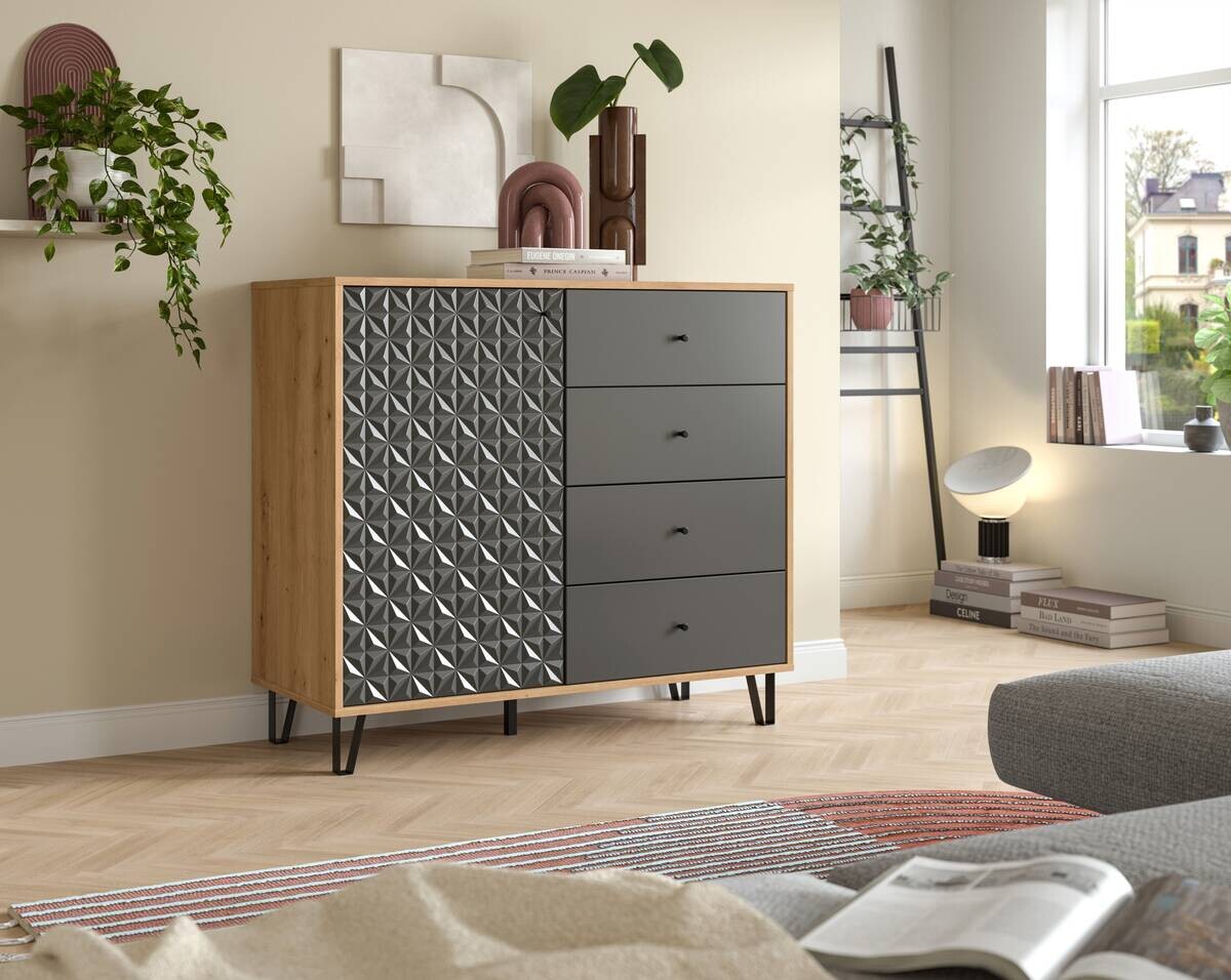 Highboard PRISMA Artisan Oak Nachbildung anthrazit matt B/H/T: ca. 110x96x40 cm