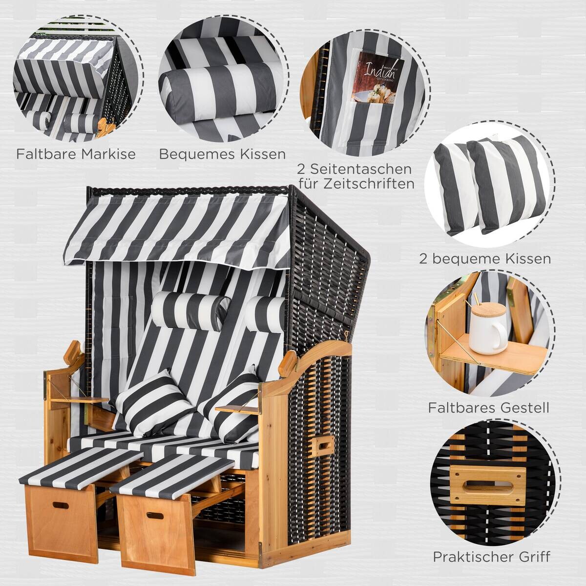 Outsunny Strandkorb grau Polypropylen B/H/L: ca. 79x118x160 cm