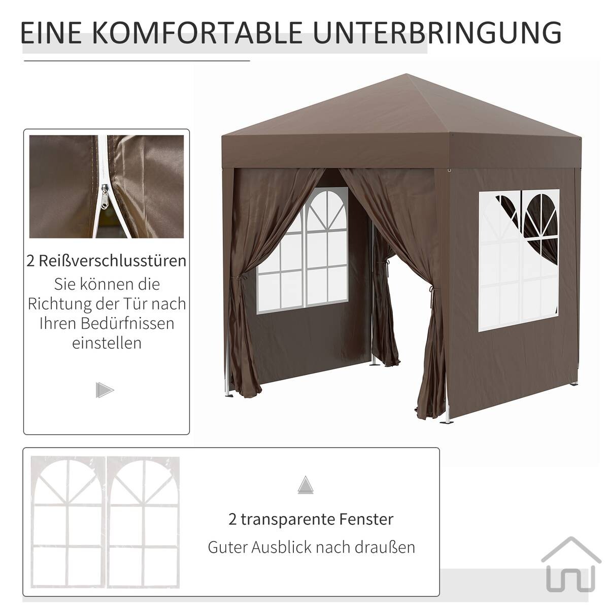 Outsunny Faltpavillon braun Stoff B/H/L: ca. 200x240x200 cm